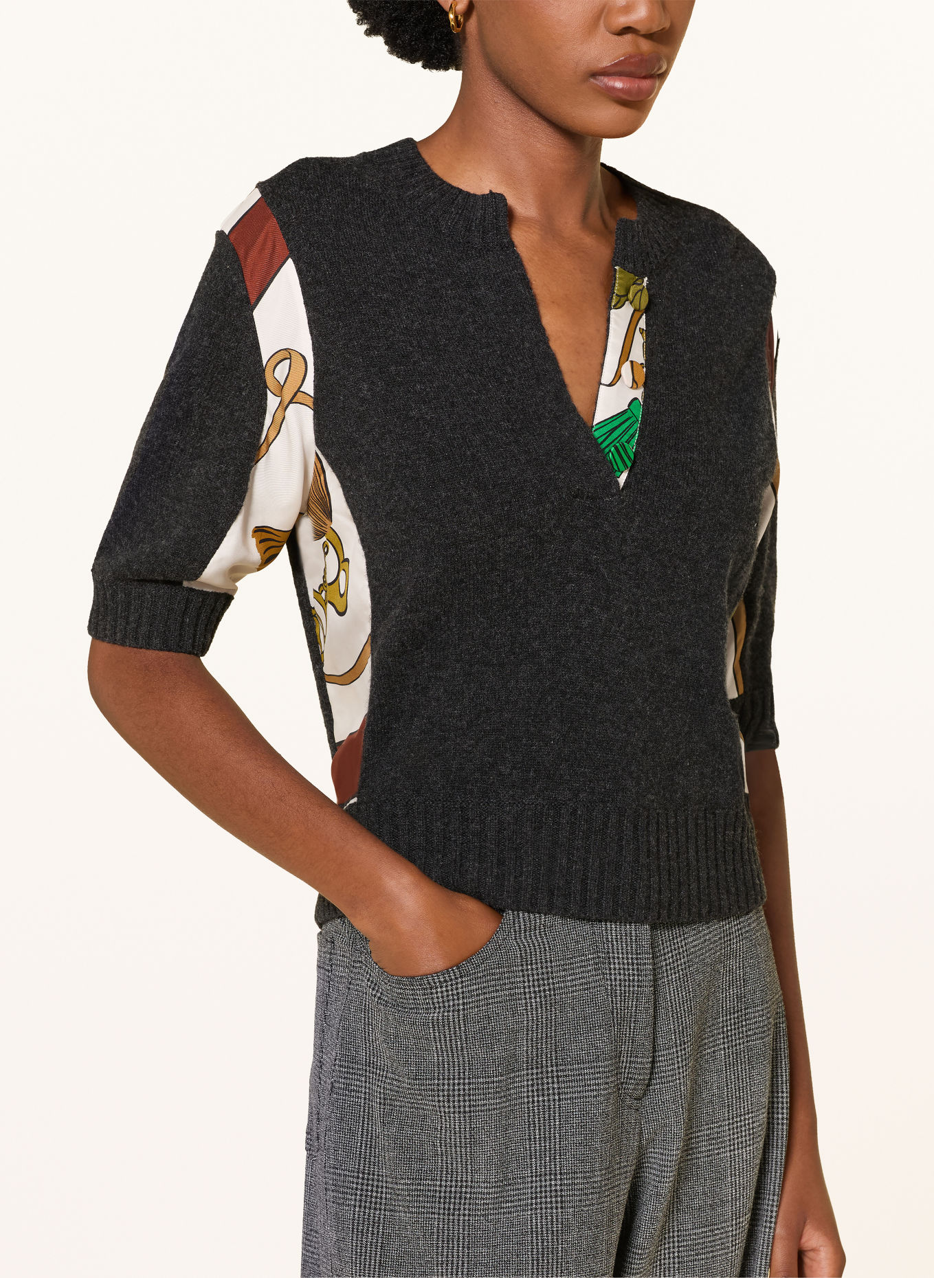 DOROTHEE SCHUMACHER Strickshirt FOULARD STATEMENTS im Materialmix mit Cashmere: DUNKELGRAU / GRÜN / WEISS