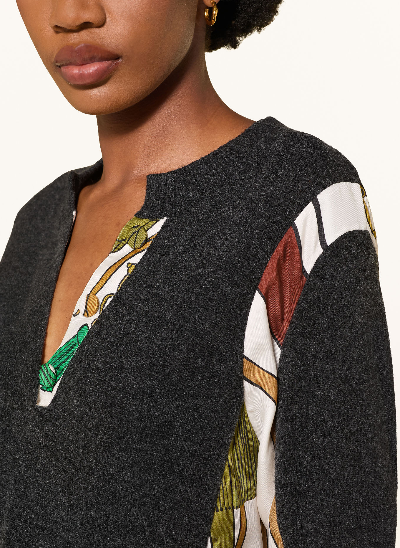 DOROTHEE SCHUMACHER Strickshirt FOULARD STATEMENTS im Materialmix mit Cashmere: DUNKELGRAU / GRÜN / WEISS