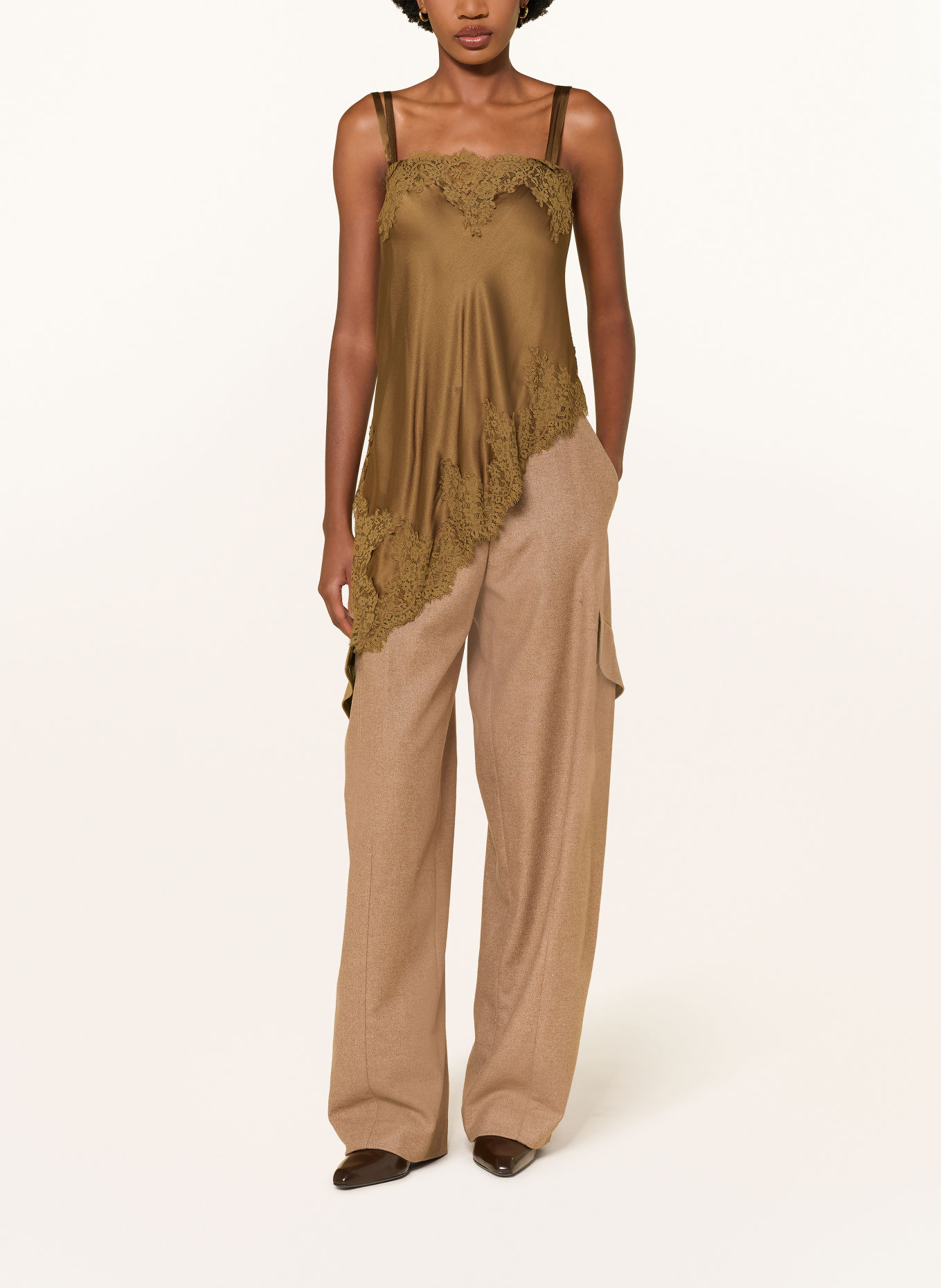 DOROTHEE SCHUMACHER Satintop SENSE OF SHINE mit Spitze: KHAKI