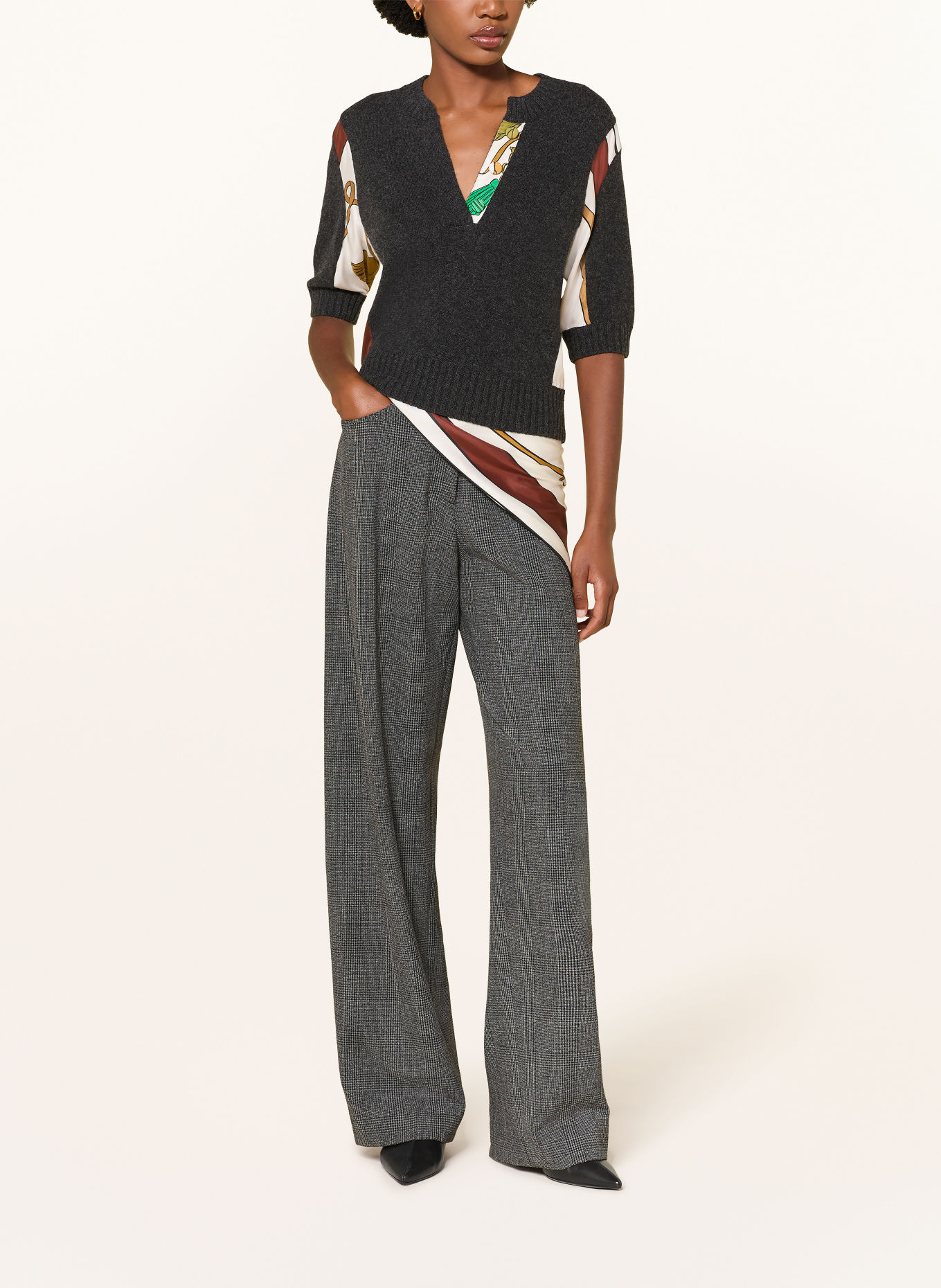 DOROTHEE SCHUMACHER Pantalon palazzo GRAPHIC TWIST: GRIS / BLANC / NOIR