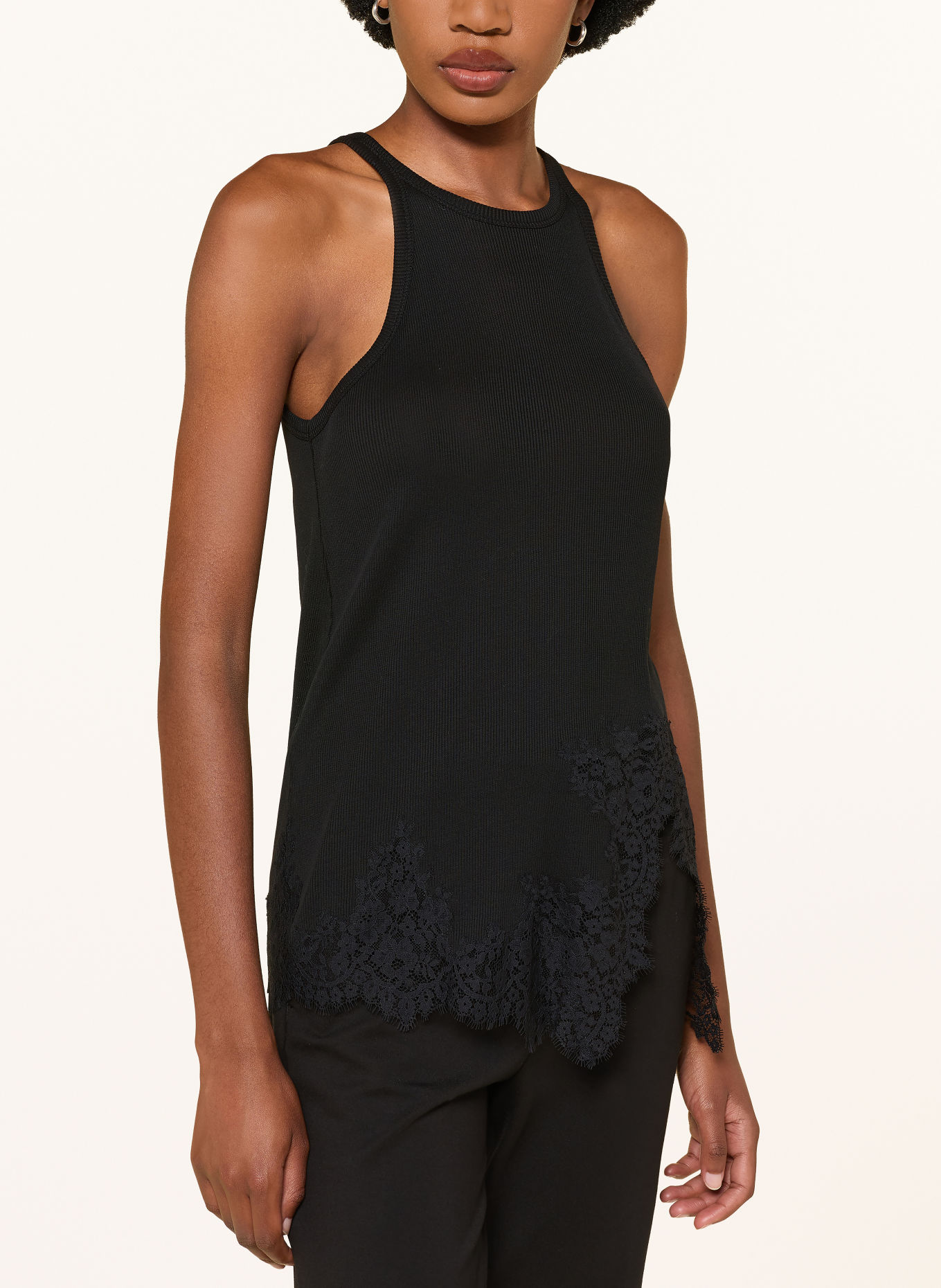 DOROTHEE SCHUMACHER Top PURE SLEEKNESS med blonder: SORT