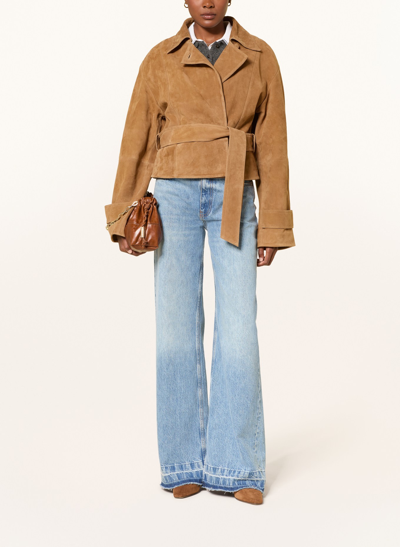 MRS & HUGS Veste en cuir: COGNAC