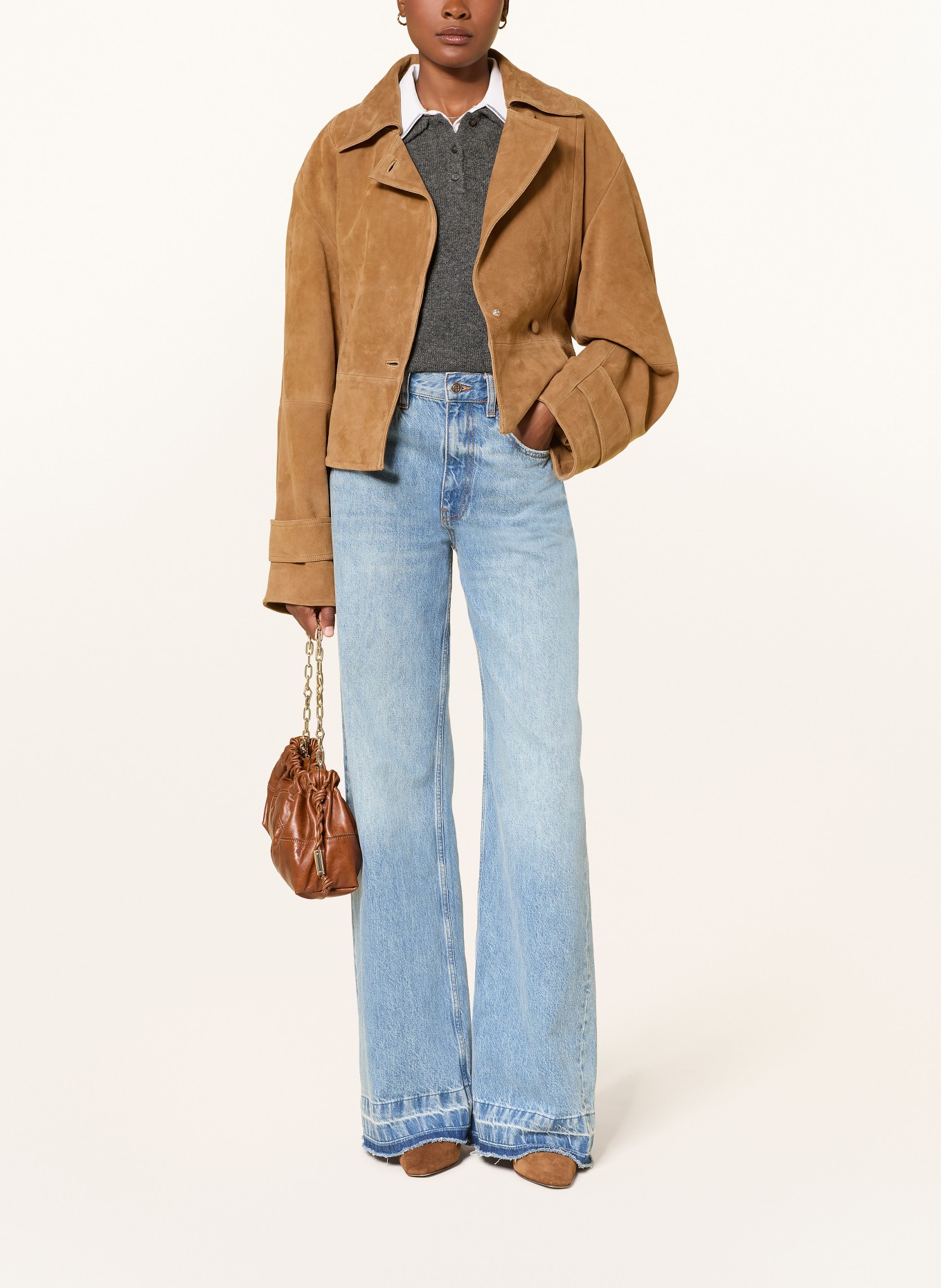 MRS & HUGS Veste en cuir: COGNAC