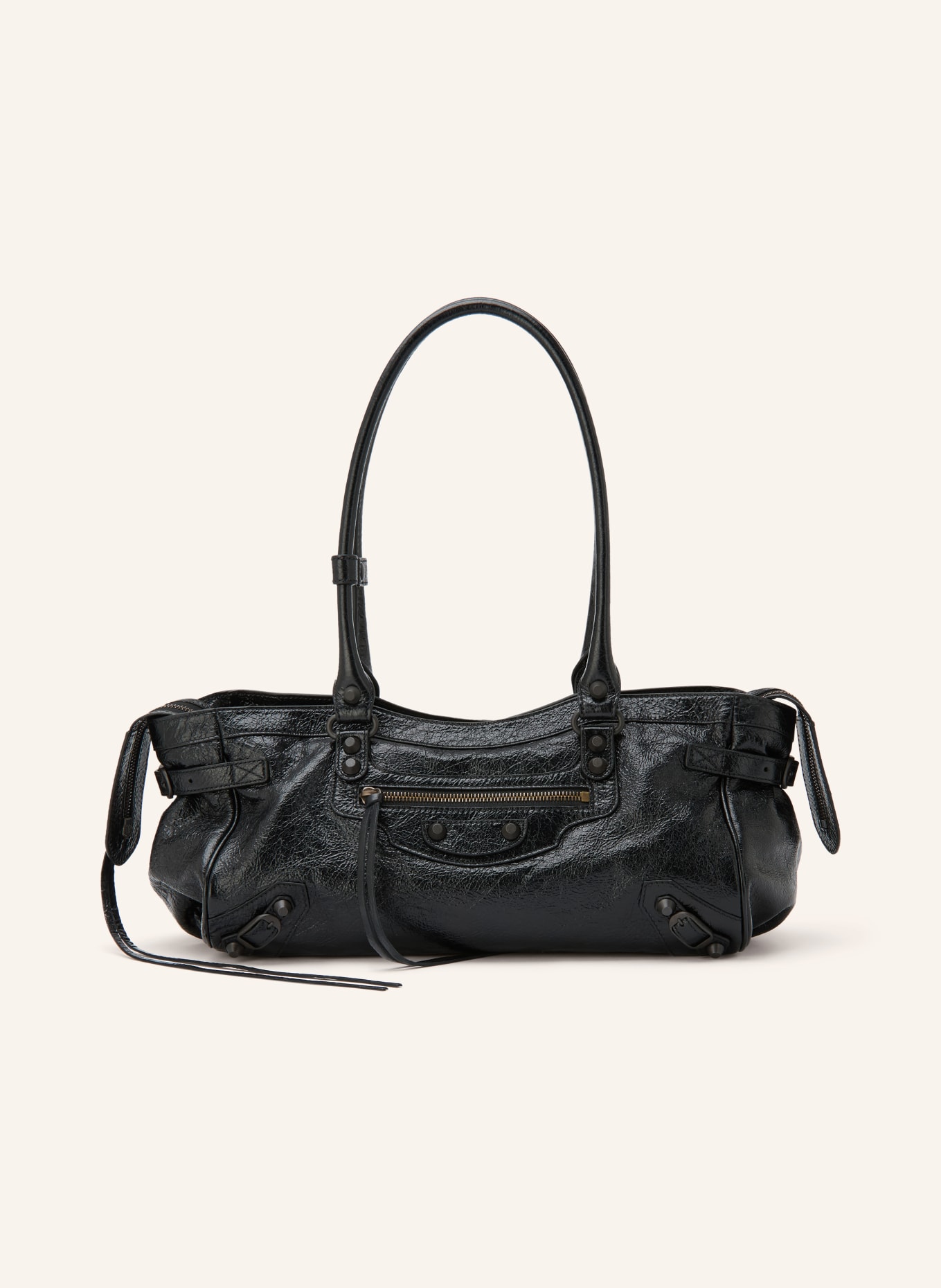 BALENCIAGA Schultertasche LE CITY EAST-WEST mit Nieten: SCHWARZ