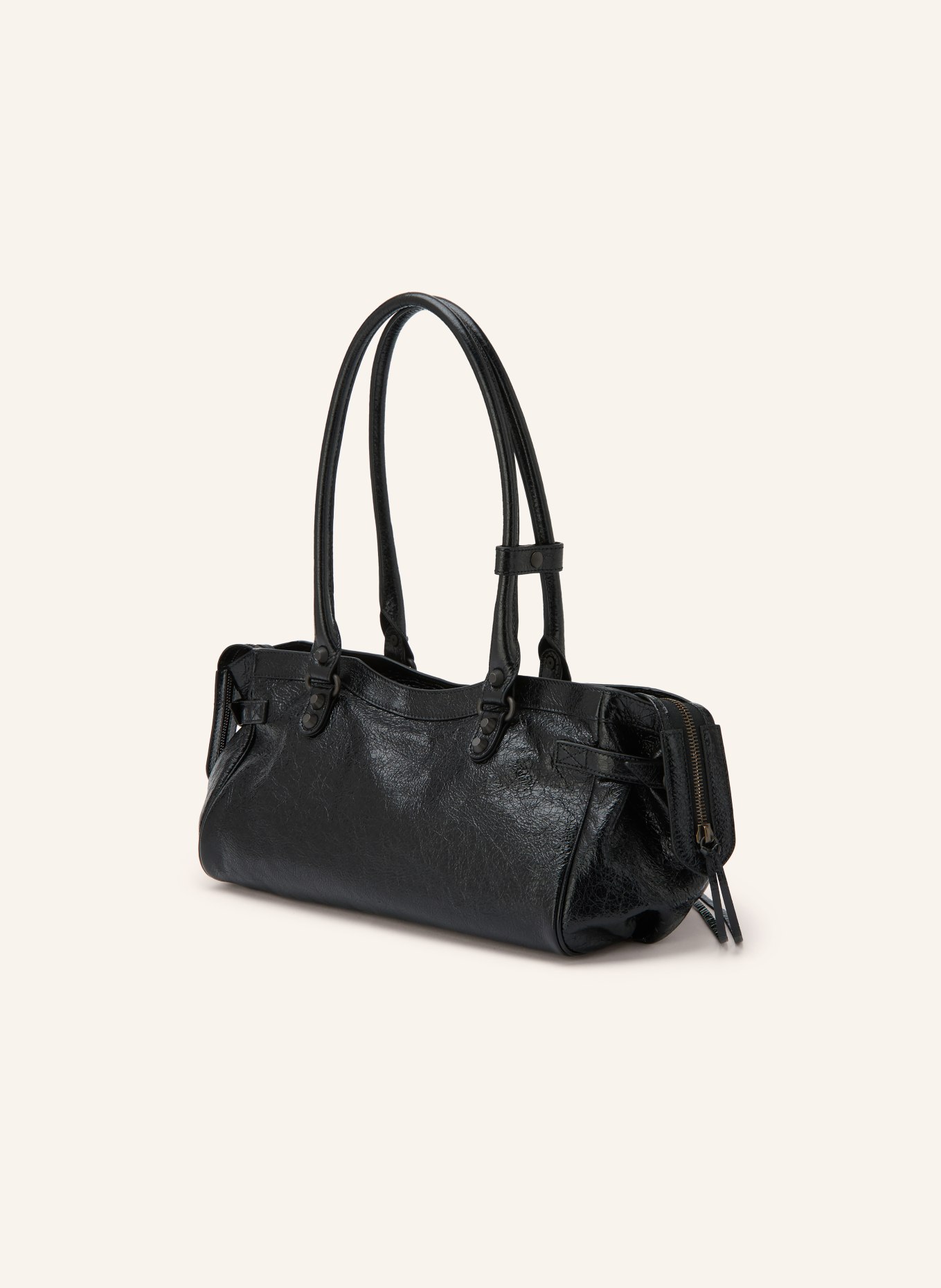 BALENCIAGA Schultertasche LE CITY EAST-WEST mit Nieten: SCHWARZ