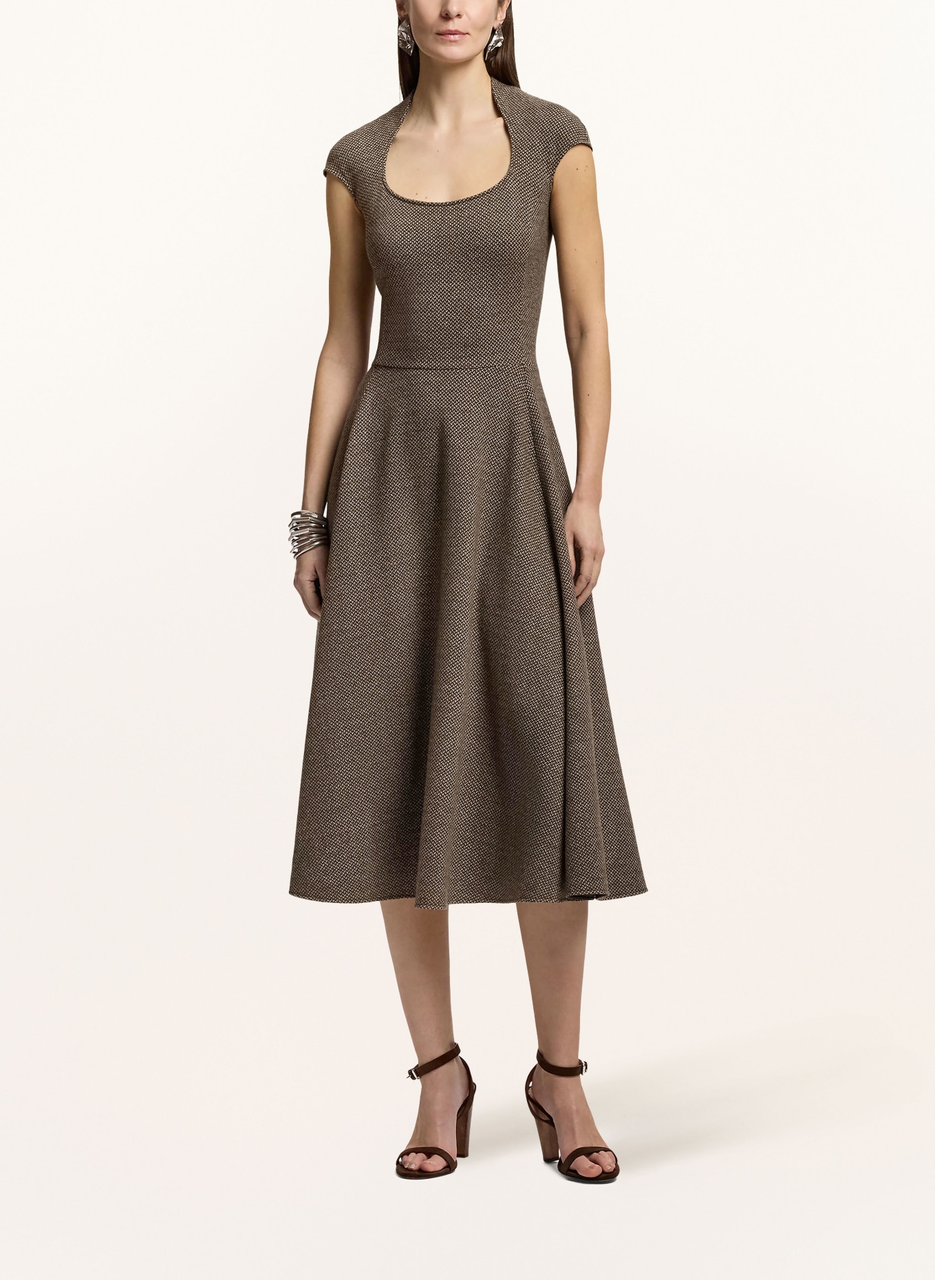 RALPH LAUREN Collection MAISEY dress with silk: LIGHT BROWN / DARK BROWN