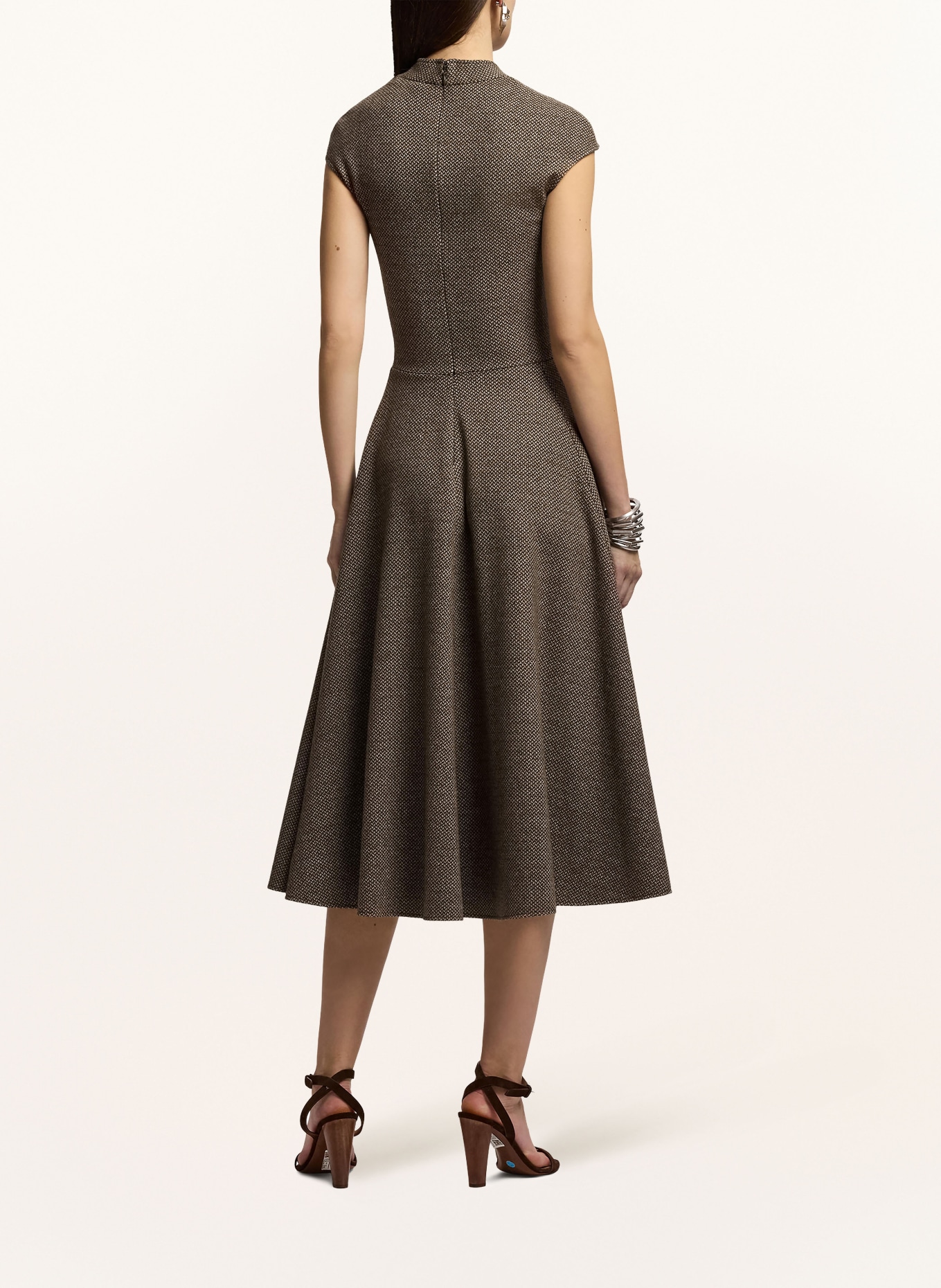 RALPH LAUREN Collection MAISEY dress with silk: LIGHT BROWN / DARK BROWN