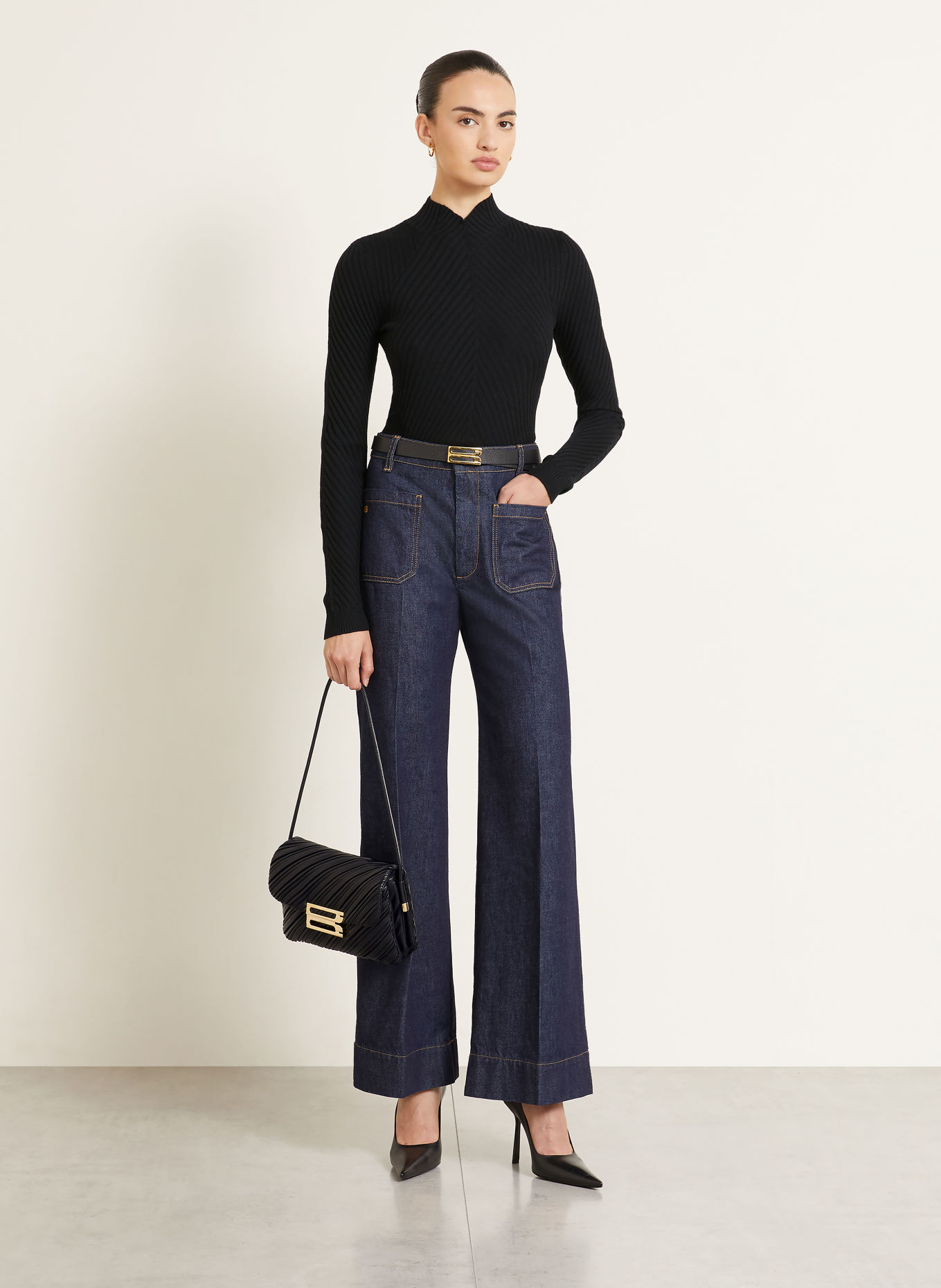 VICTORIA BECKHAM DORIAN Shoulder Bag: BLACK / GOLD