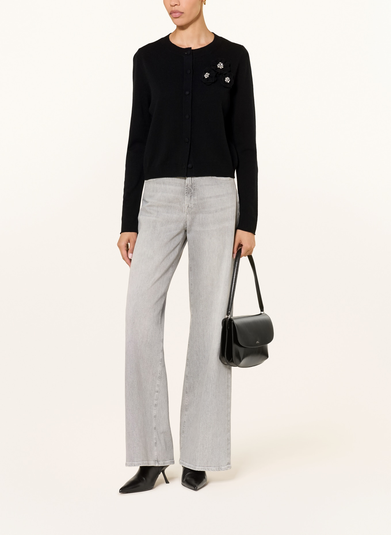ALLUDE Cardigan din cașmir cu pietre decorative: NEGRU