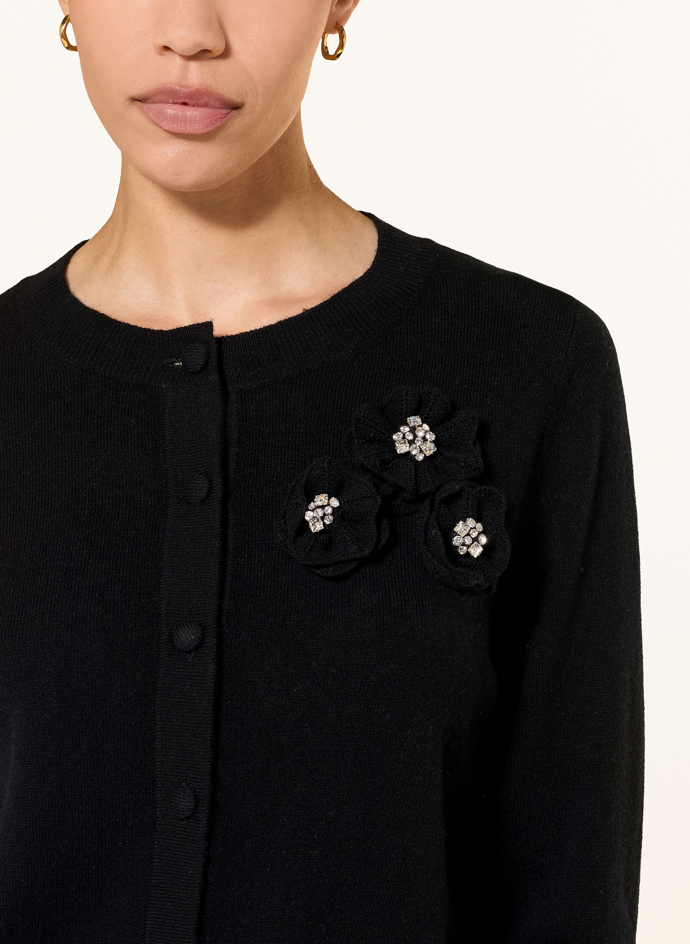 ALLUDE Cardigan din cașmir cu pietre decorative: NEGRU