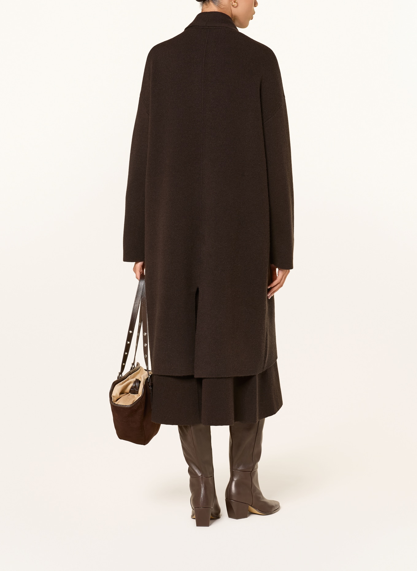 ALLUDE Cashmere knit coat: DARK BROWN