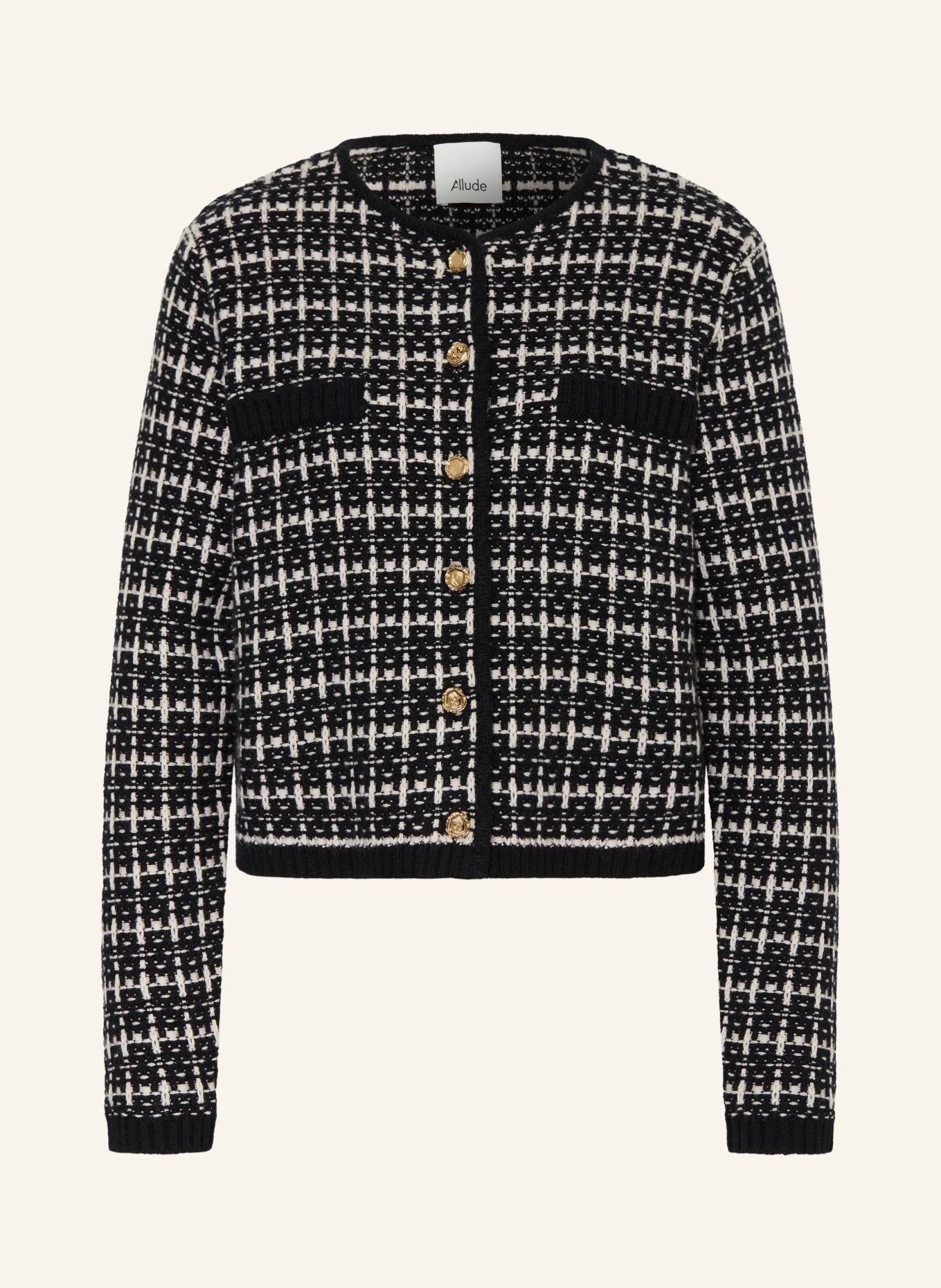 ALLUDE Strickjacke mit Cashmere: SCHWARZ / WEISS