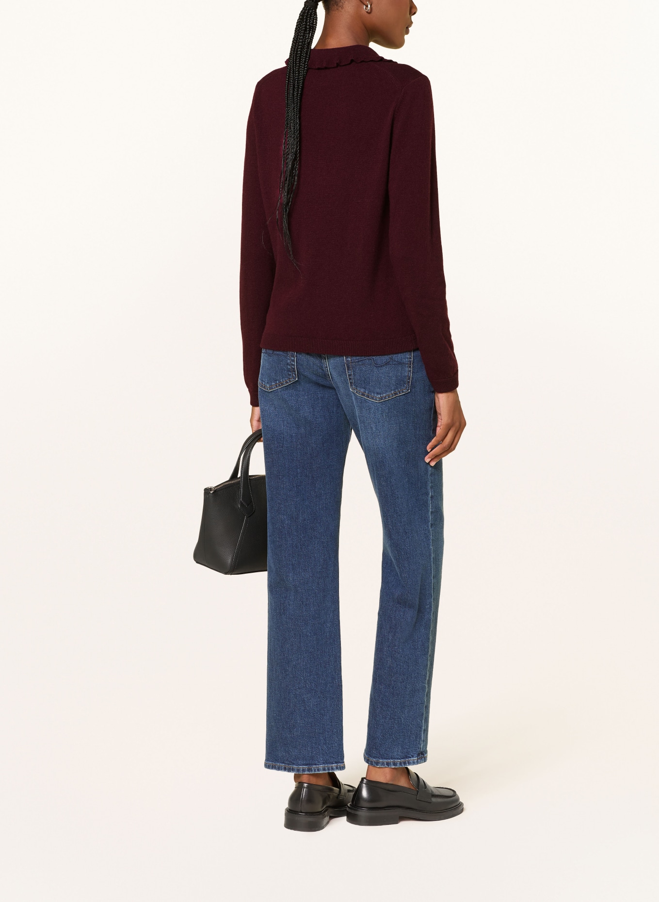ALLUDE Trui met kasjmier en ruches: DONKERROOD