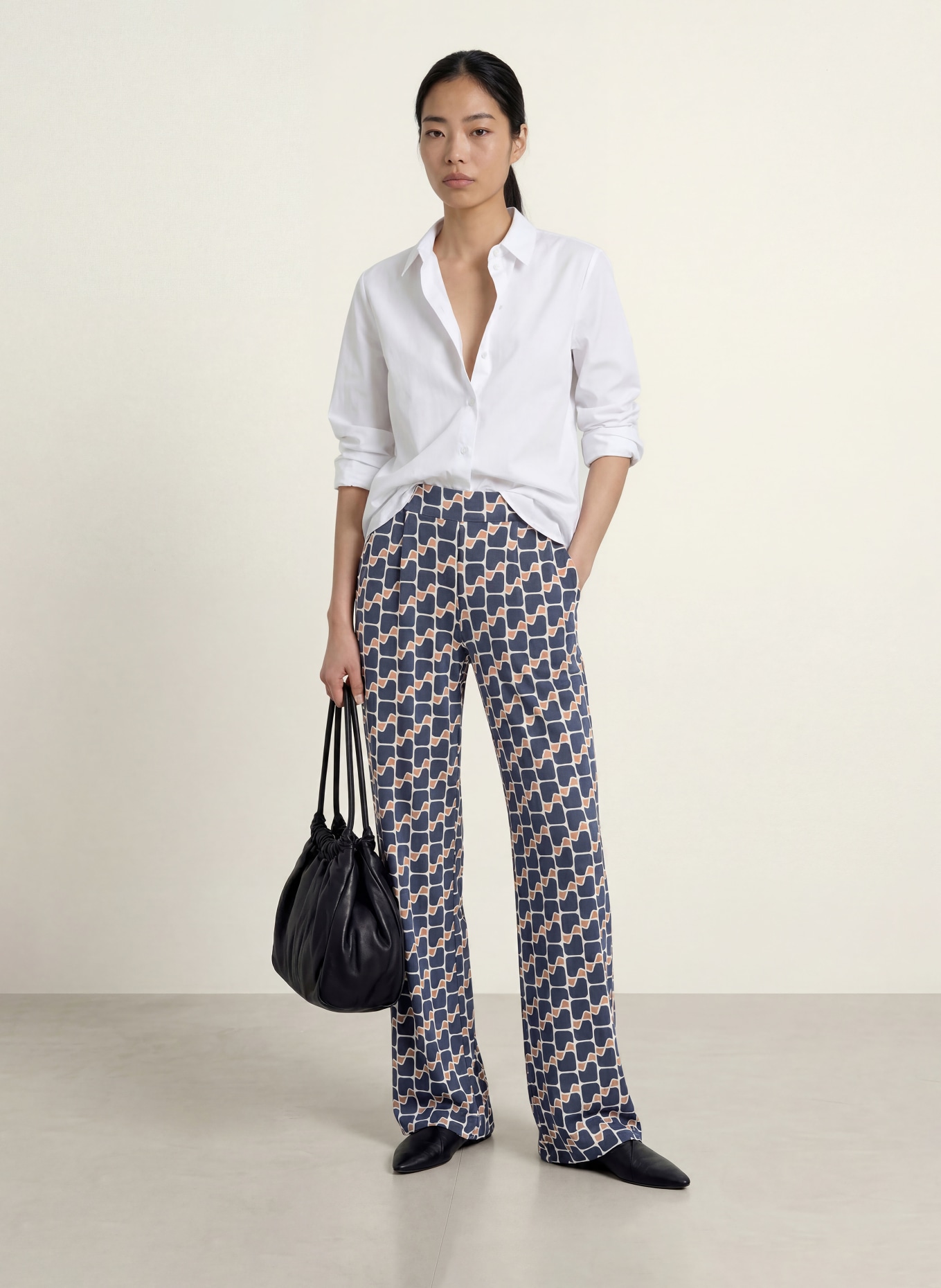 Betty Barclay Jerseybroek: DONKERBLAUW / COGNAC / CRÈME