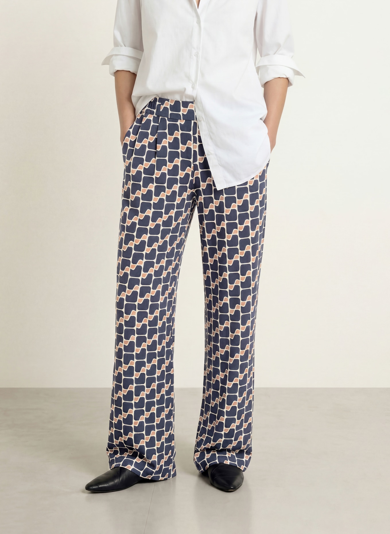 Betty Barclay Jerseybroek: DONKERBLAUW / COGNAC / CRÈME