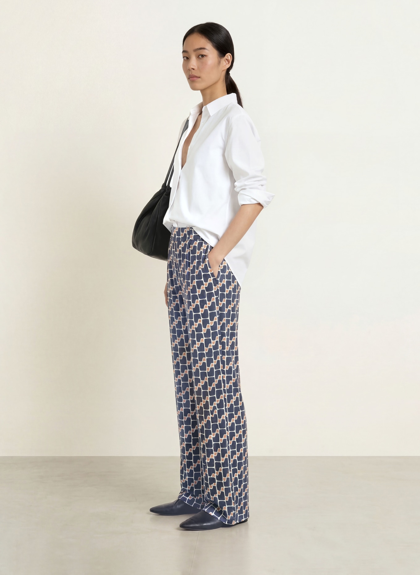 Betty Barclay Jerseybroek: DONKERBLAUW / COGNAC / CRÈME