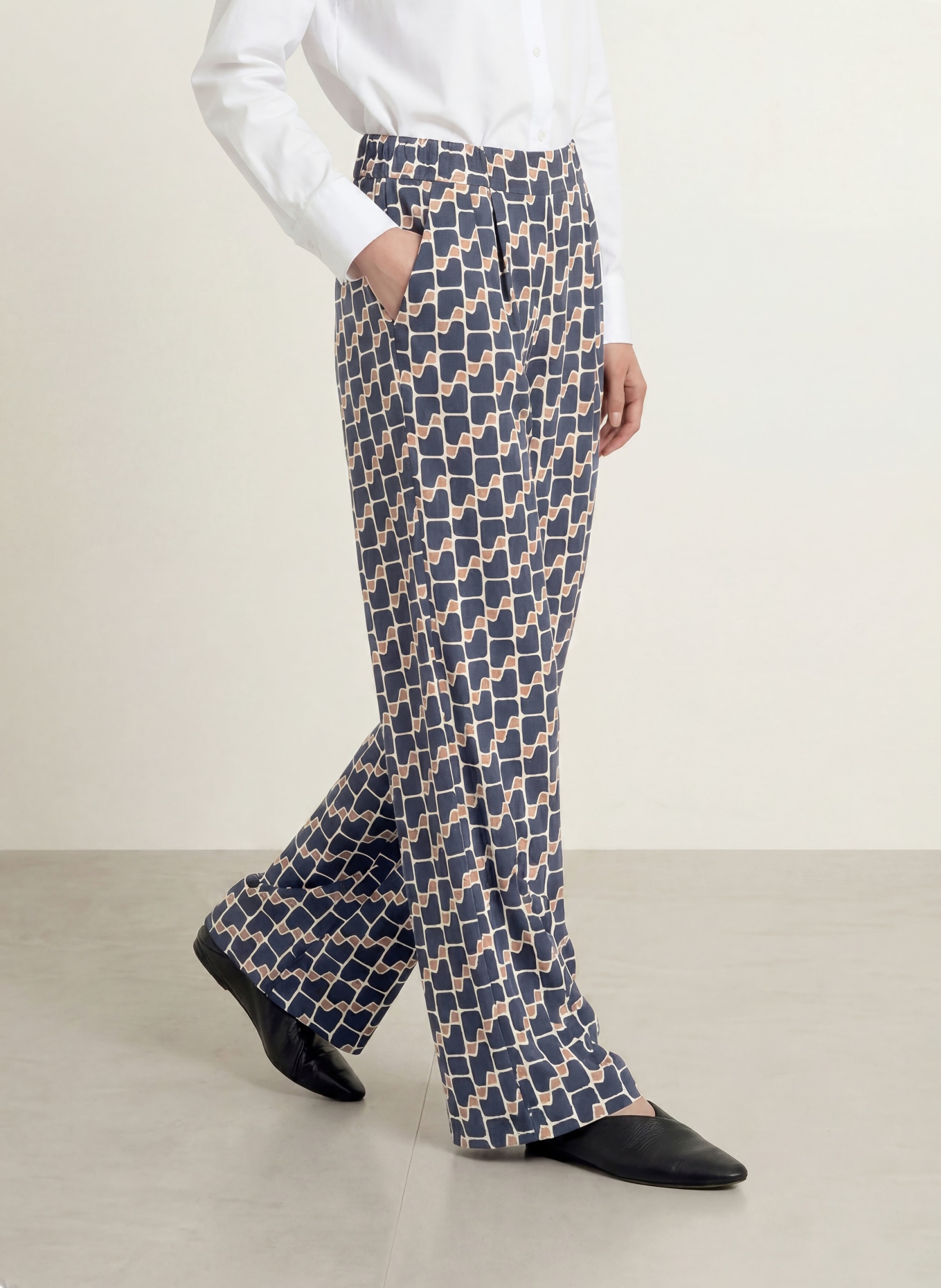Betty Barclay Jerseybroek: DONKERBLAUW / COGNAC / CRÈME