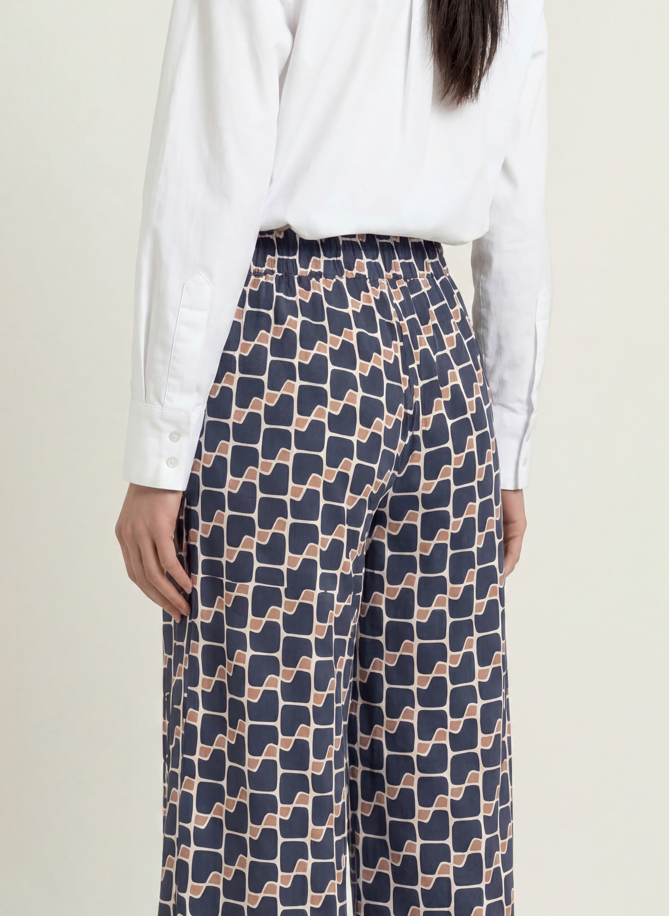 Betty Barclay Jerseybroek: DONKERBLAUW / COGNAC / CRÈME
