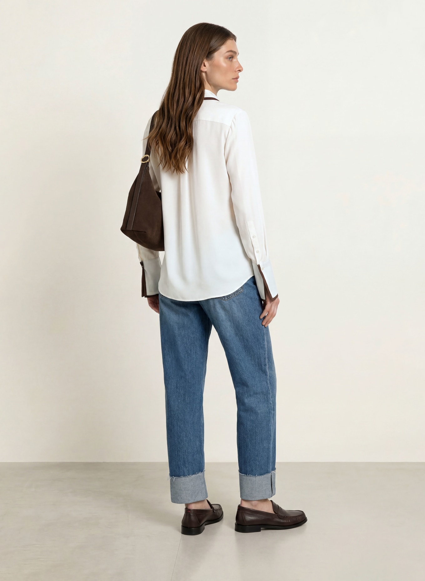 ÉMANOU Overhemdblouse met zijde: WIT / MARRON FONCÉ