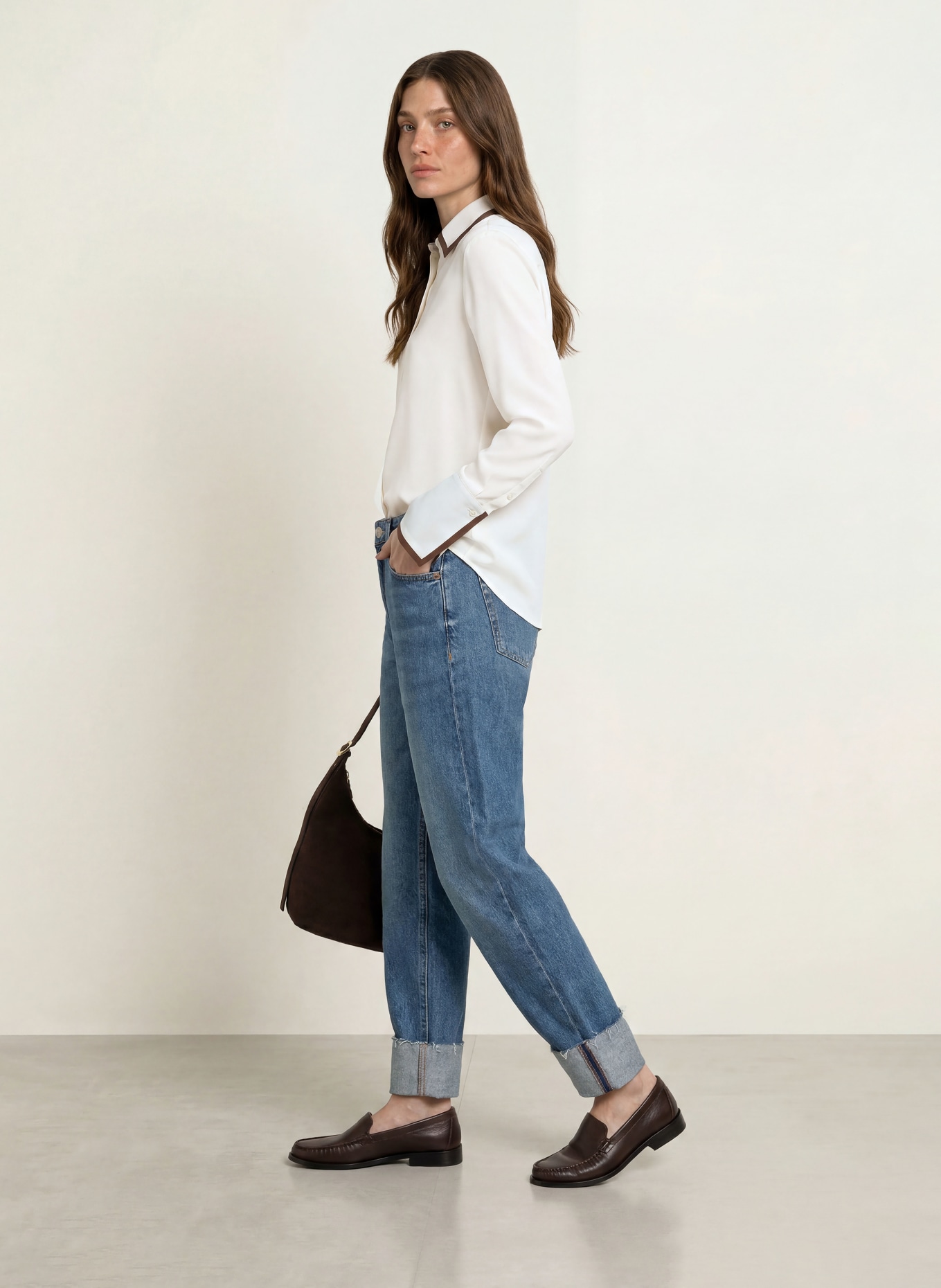 ÉMANOU Overhemdblouse met zijde: WIT / MARRON FONCÉ