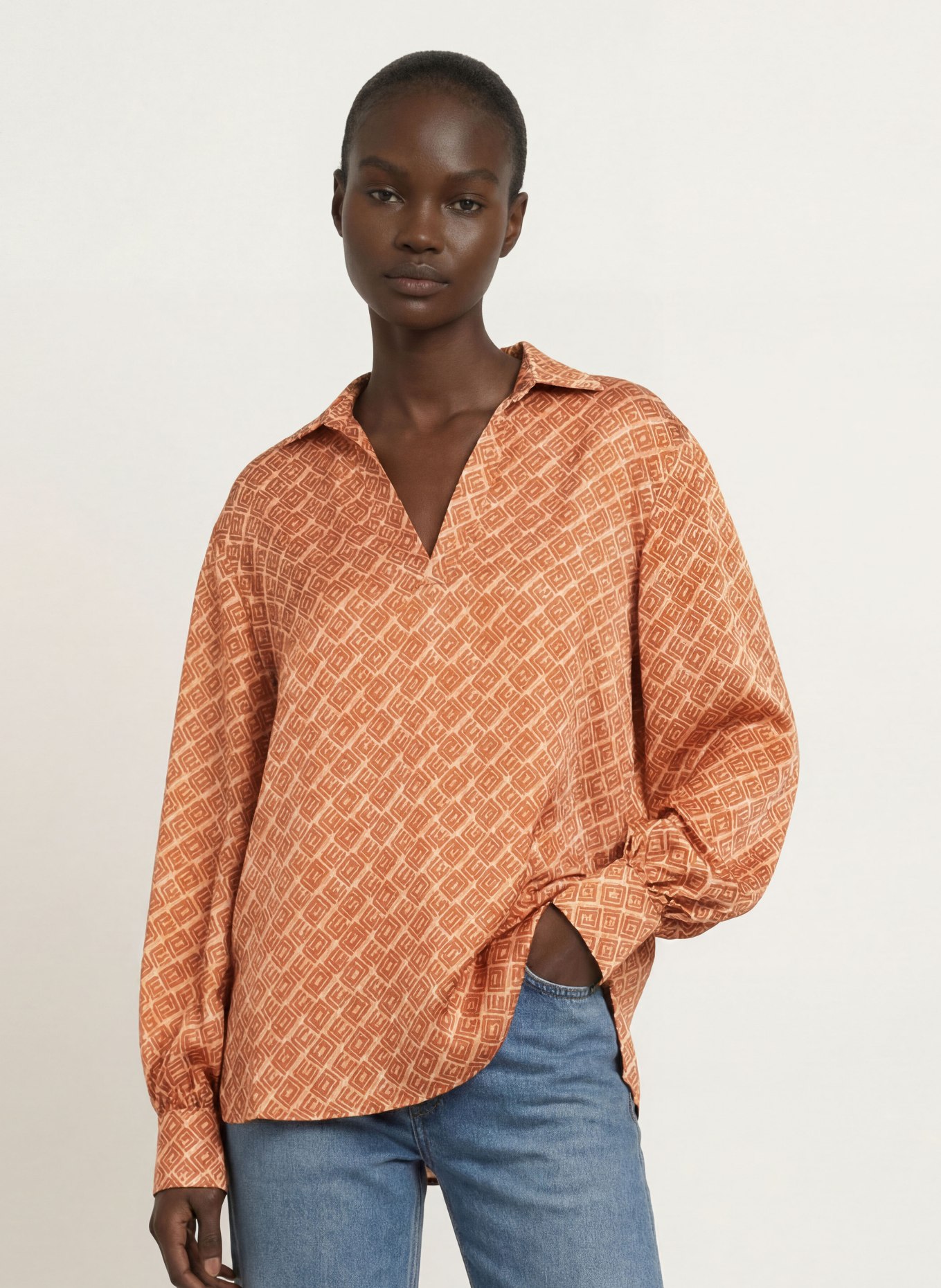 ÉMANOU Blusenshirt mit Seide: CAMEL / BRAUN / CREME