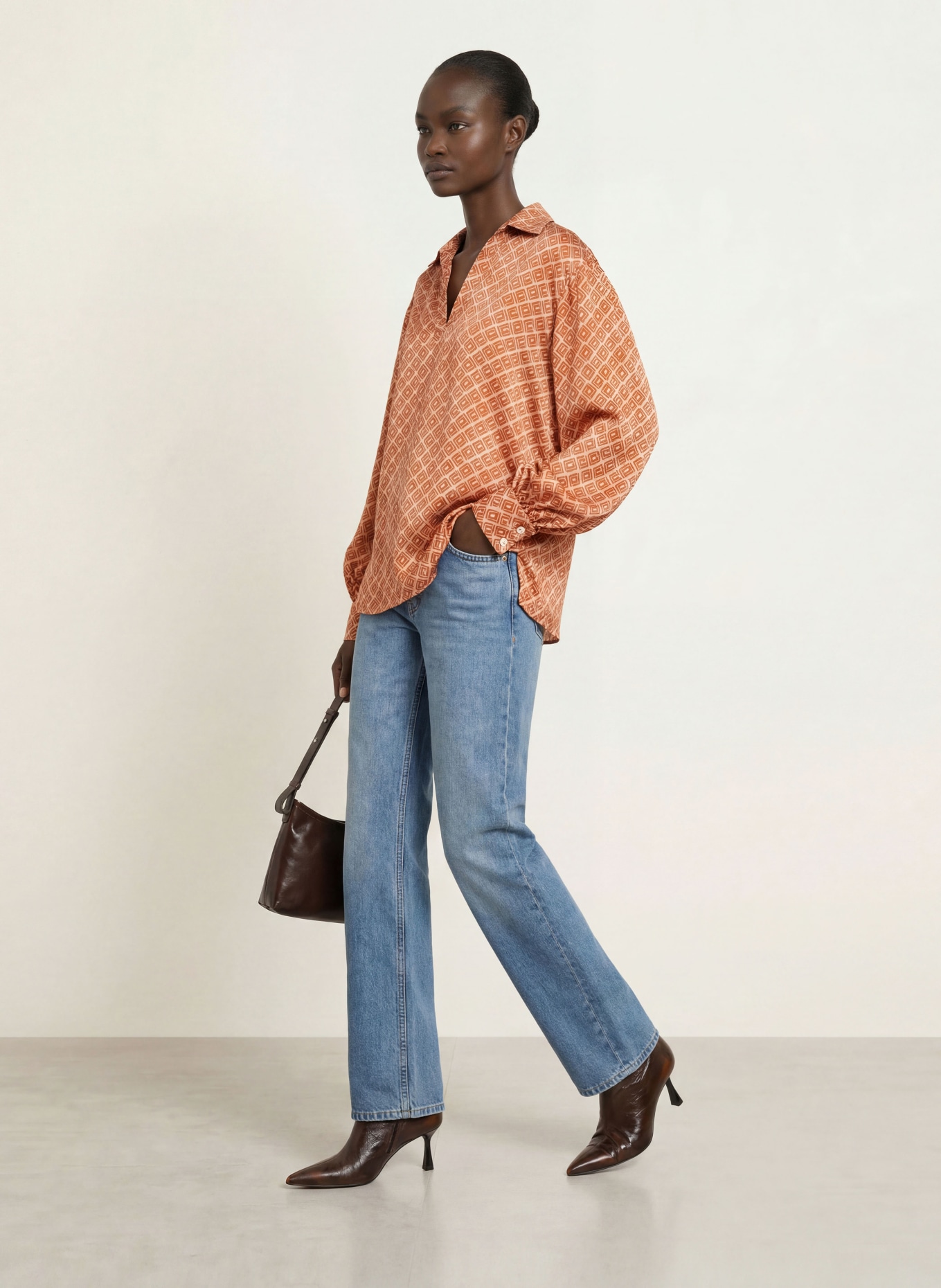 ÉMANOU Blusenshirt mit Seide: CAMEL / BRAUN / CREME