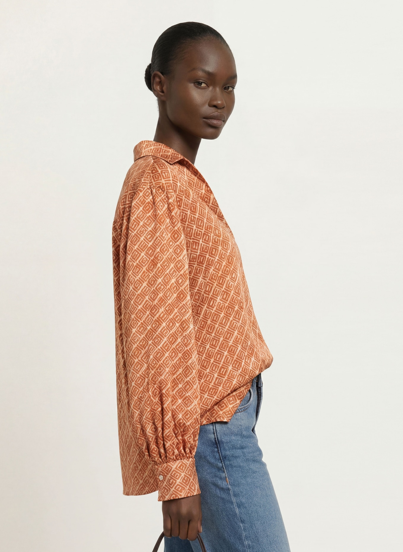 ÉMANOU Blusenshirt mit Seide: CAMEL / BRAUN / CREME