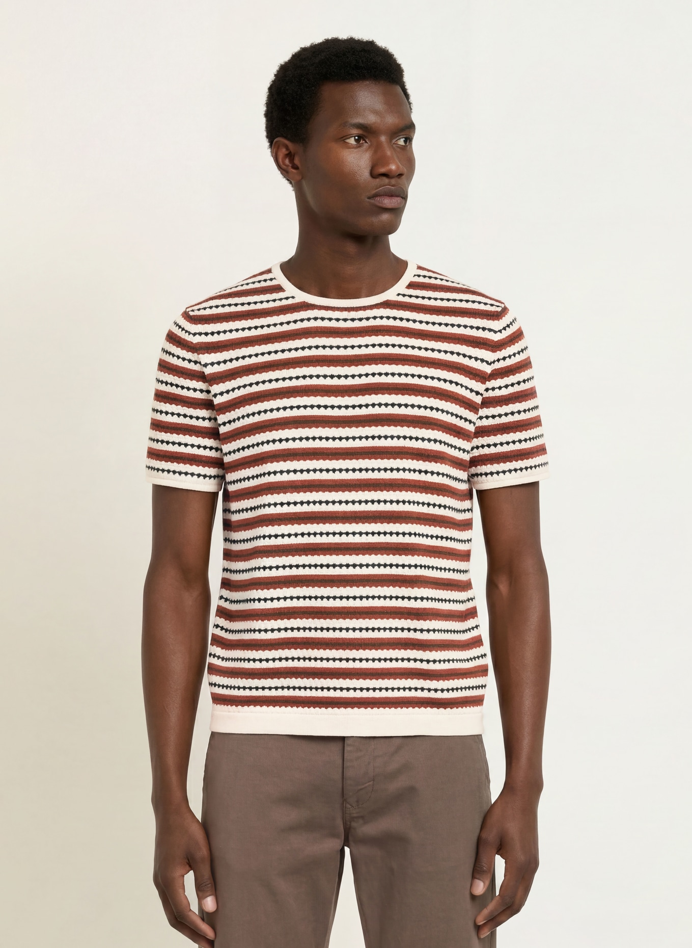NN.07 BARI Knit shirt: CREAM / BROWN / BLACK