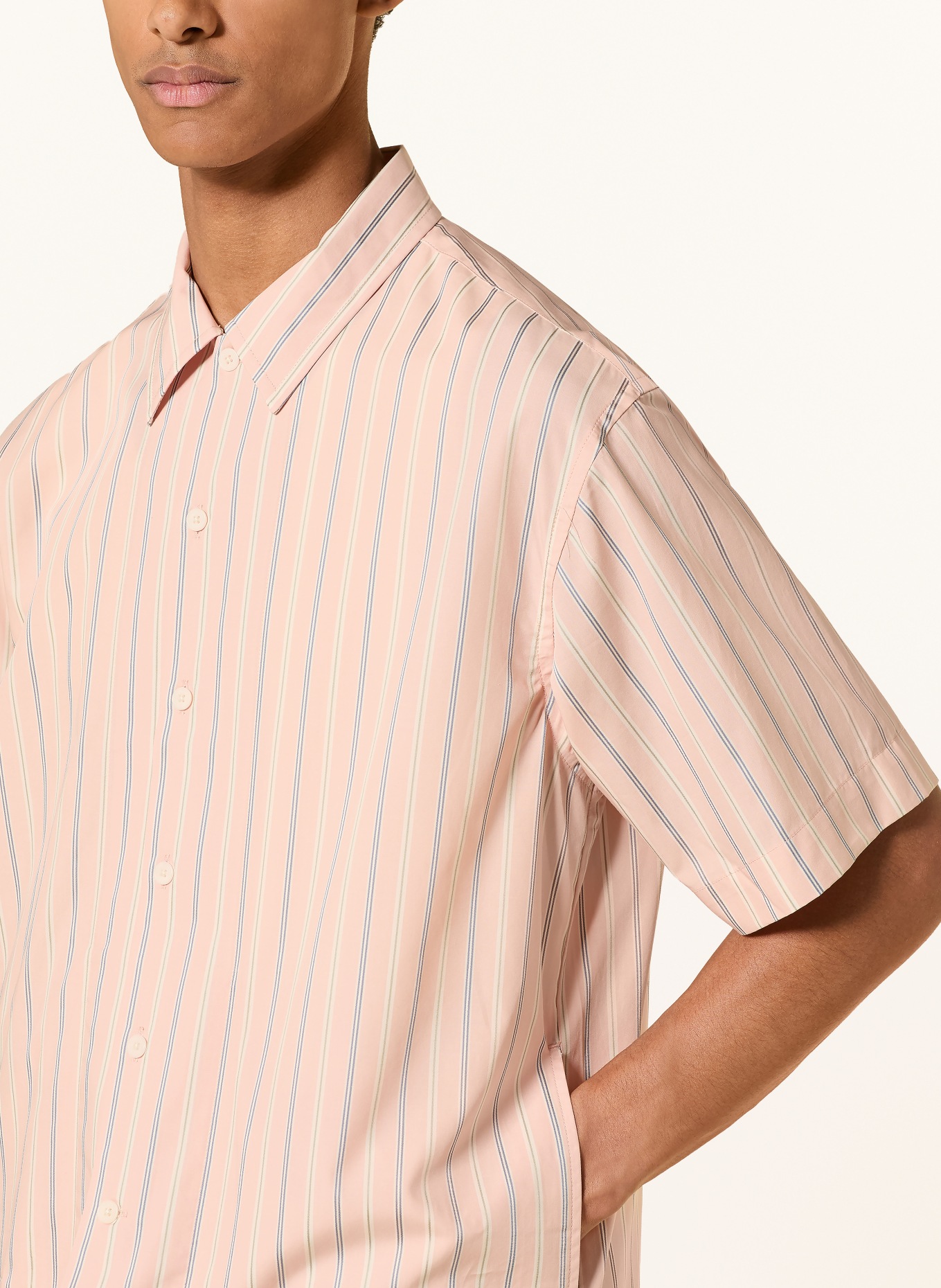 NN.07 REED Comfort Fit Short-sleeve shirt: LIGHT PINK / GRAY / GREEN
