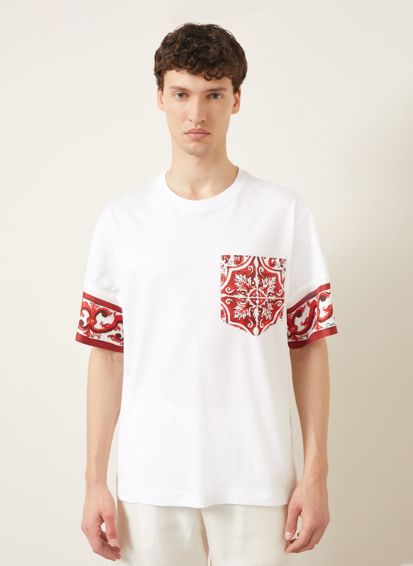 DOLCE & GABBANA T-Shirt: WEISS / DUNKELROT