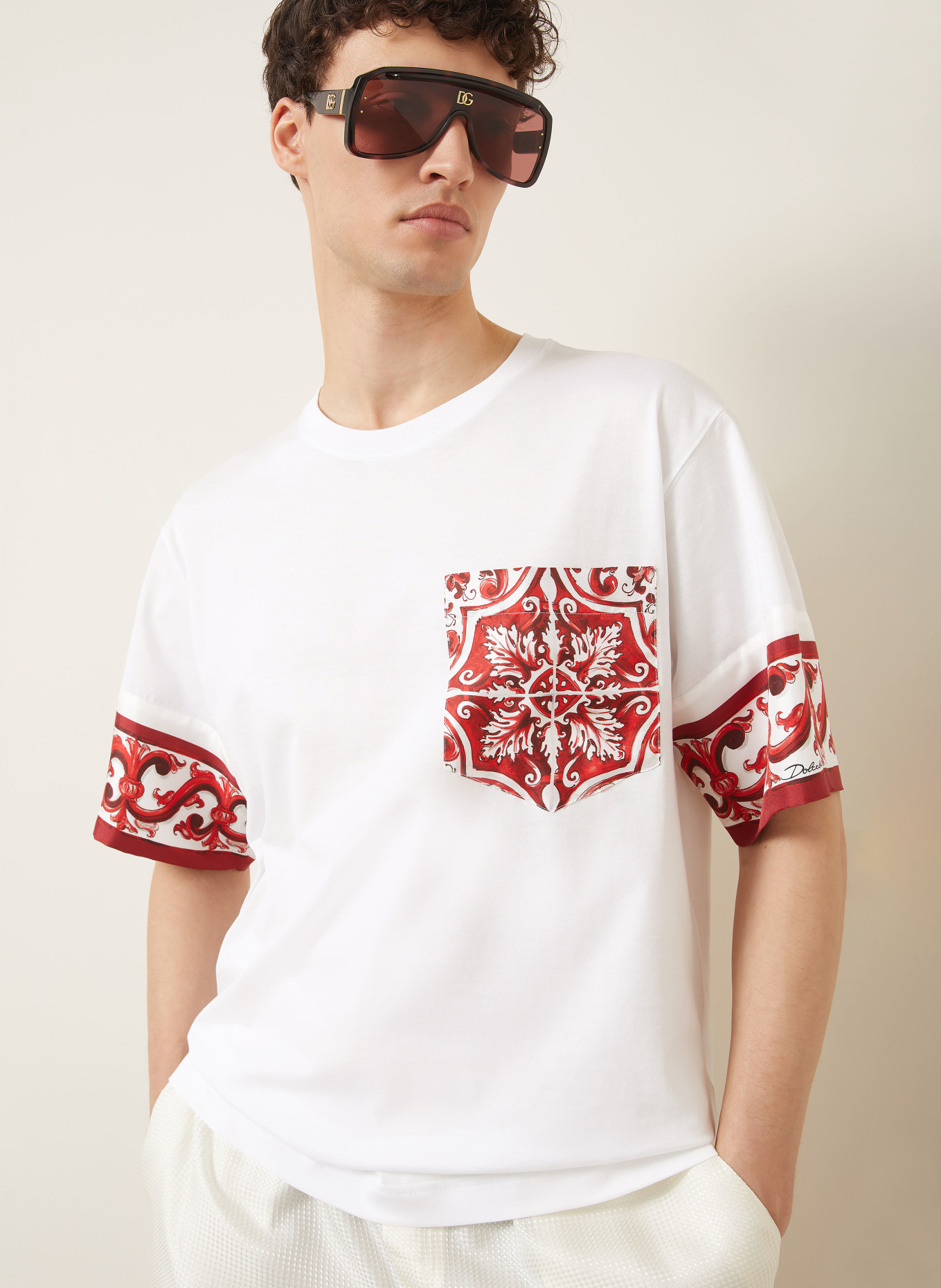 DOLCE & GABBANA T-Shirt: WEISS / DUNKELROT