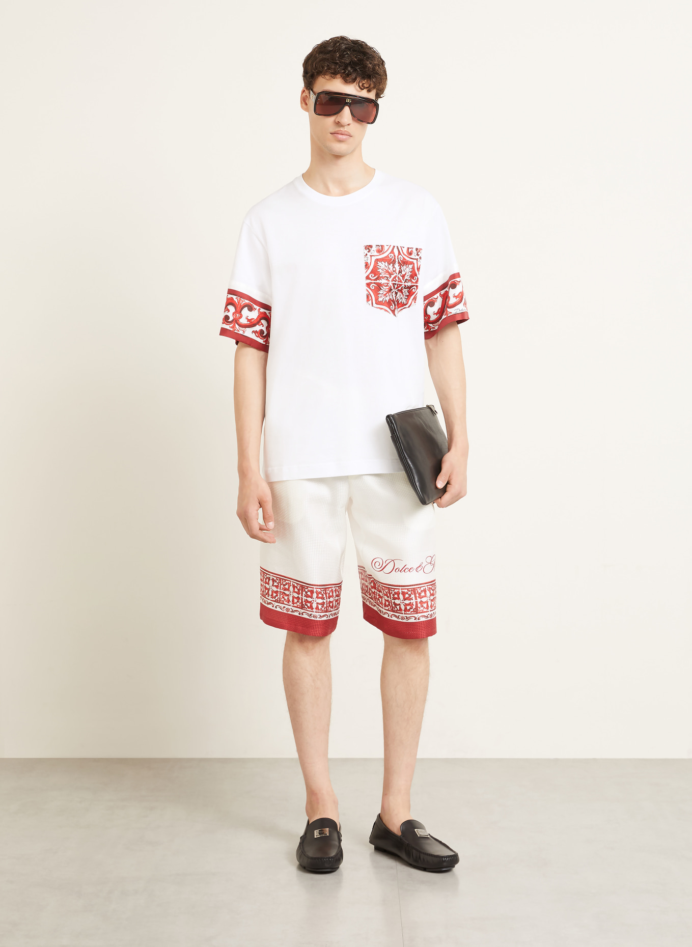 DOLCE & GABBANA Jacquard-Shorts aus Seide: WEISS / DUNKELROT