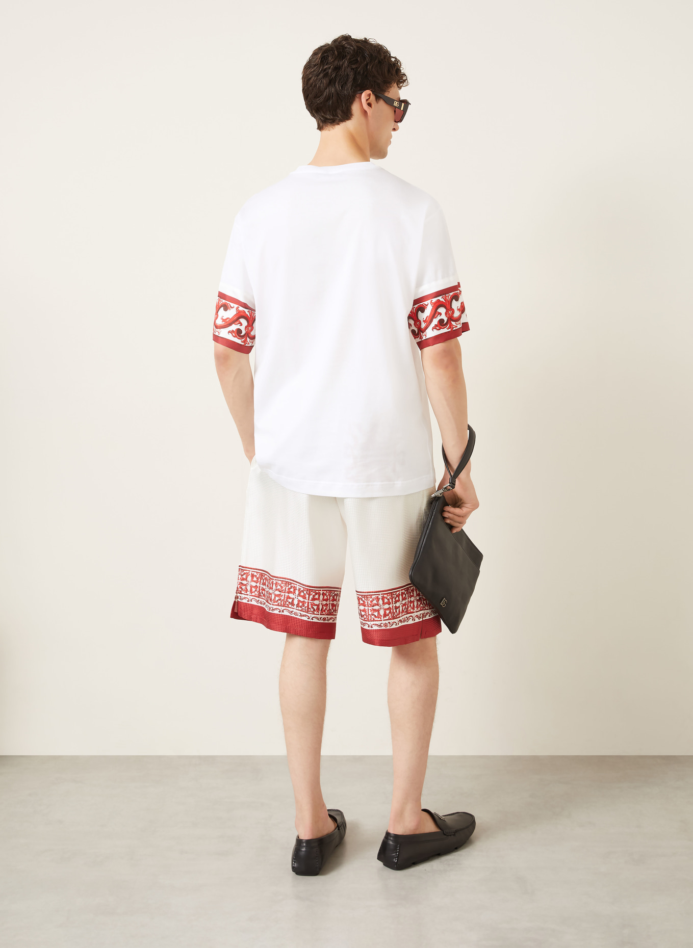 DOLCE & GABBANA Jacquard-Shorts aus Seide: WEISS / DUNKELROT