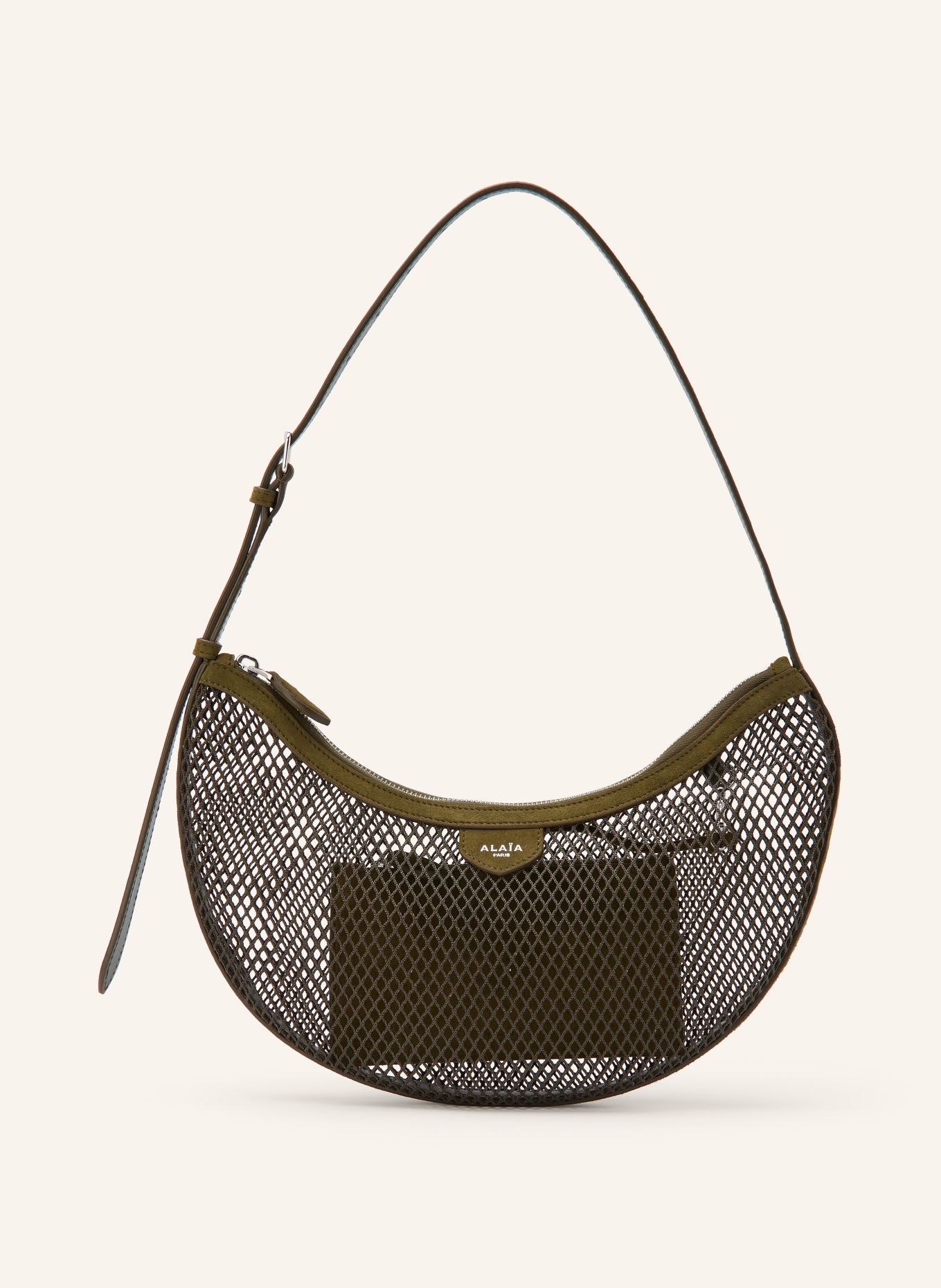 ALAÏA Schultertasche DEMI LUNE: OLIV / SILBER