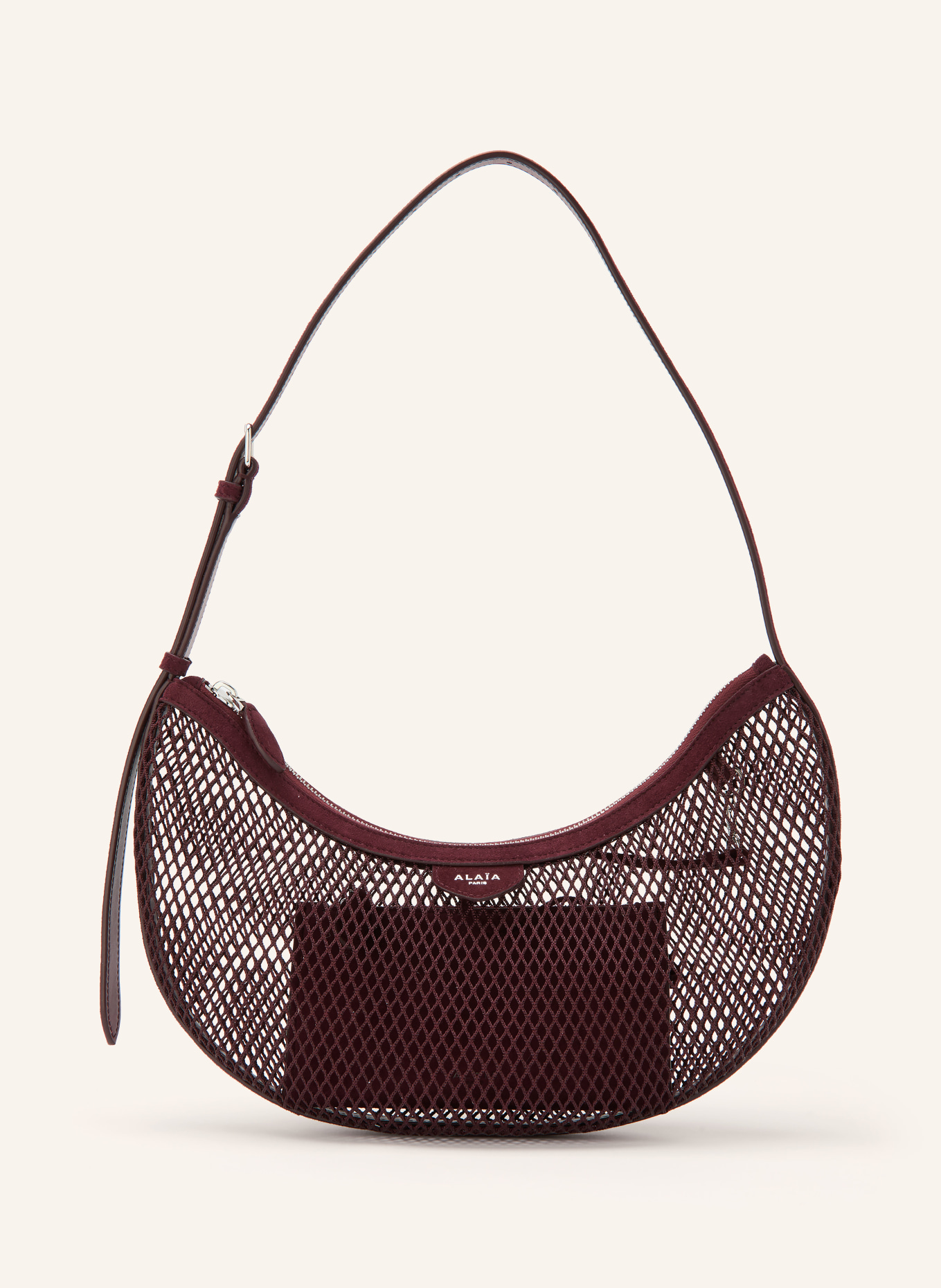 ALAÏA Schultertasche DEMI LUNE: DUNKELROT / SILBER