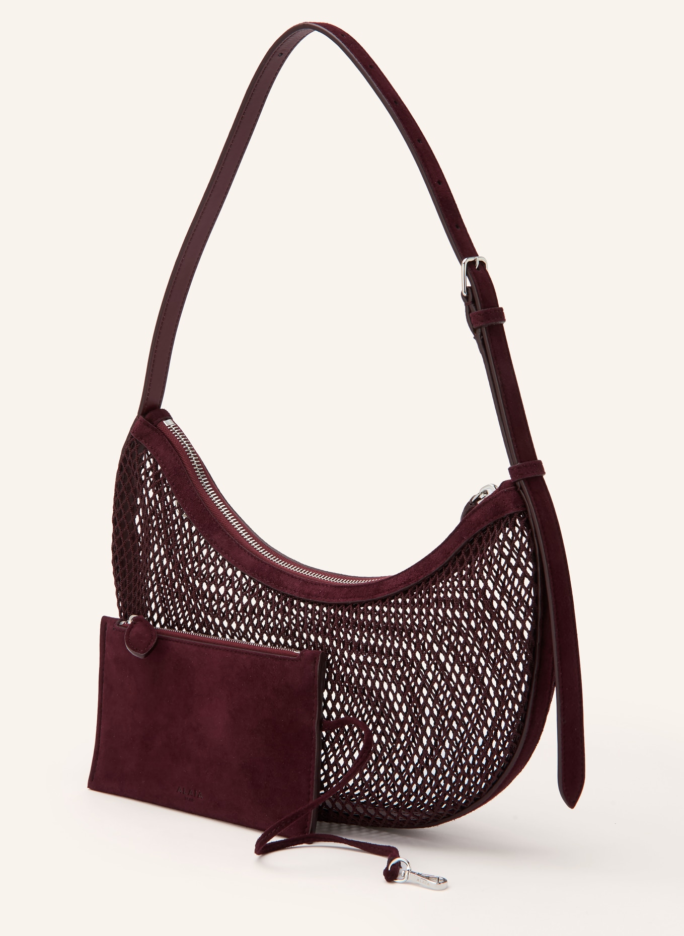ALAÏA Schultertasche DEMI LUNE: DUNKELROT / SILBER