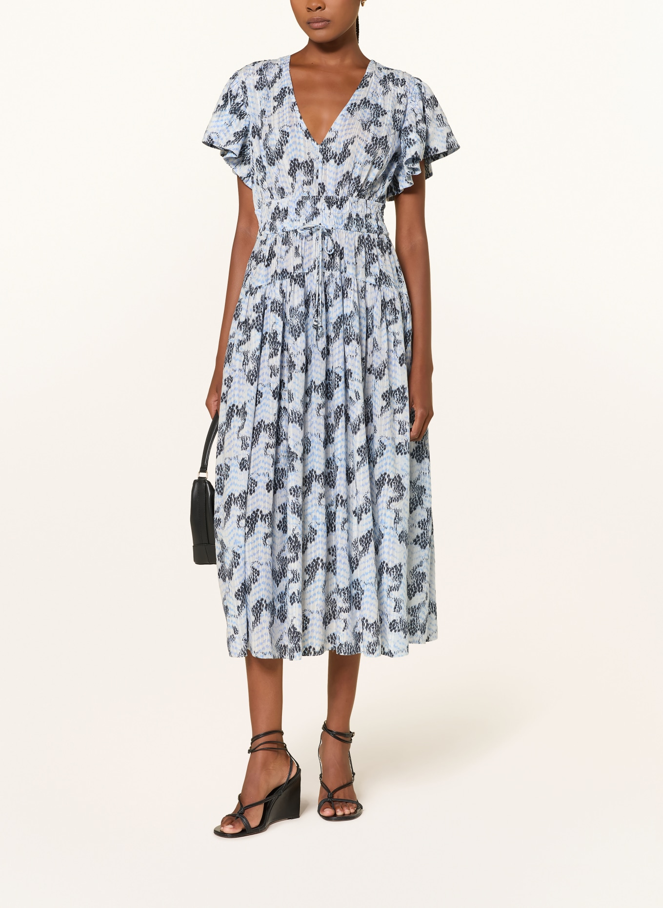 ULLA JOHNSON LYRIA Dress: LIGHT BLUE / WHITE / BLACK