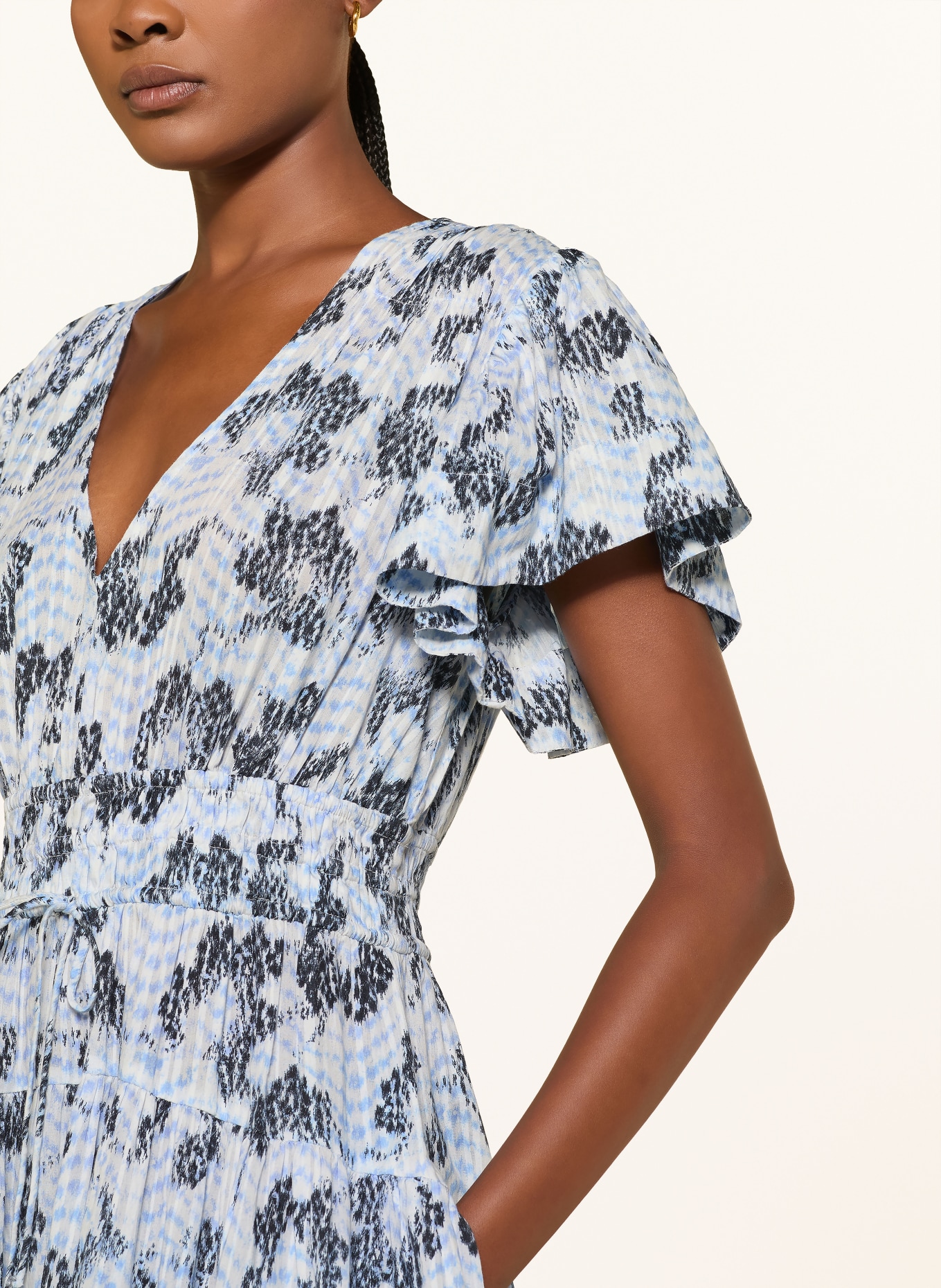 ULLA JOHNSON LYRIA Dress: LIGHT BLUE / WHITE / BLACK