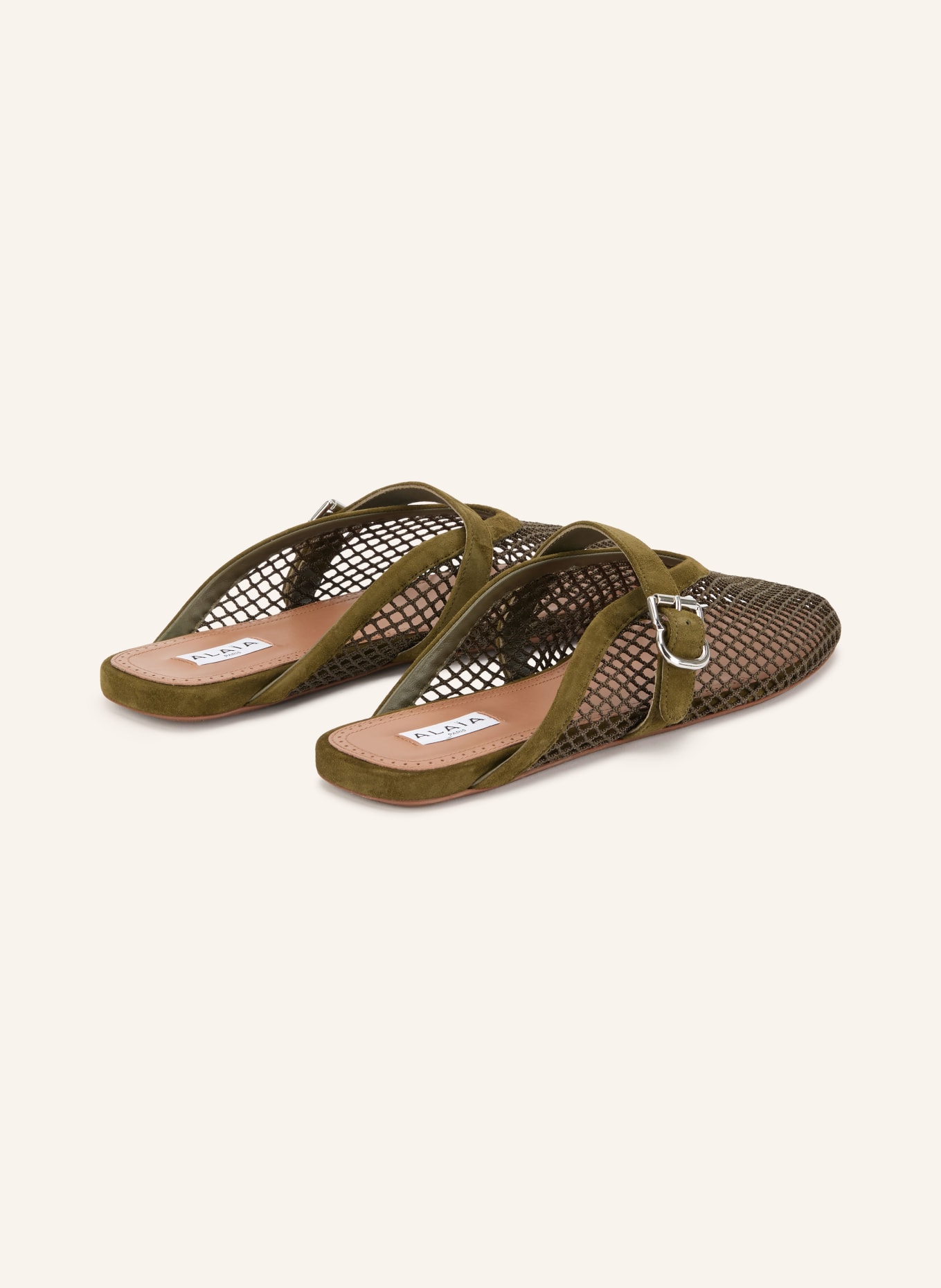 ALAÏA Muiltjes: KAKI / ZILVER / OLIJF