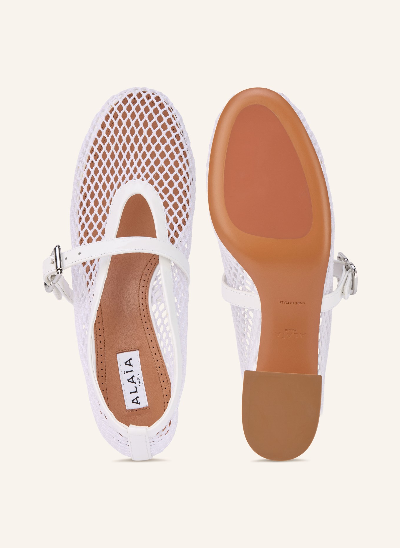 ALAÏA Escarpins Mary Jane: BLANC / ARGENT