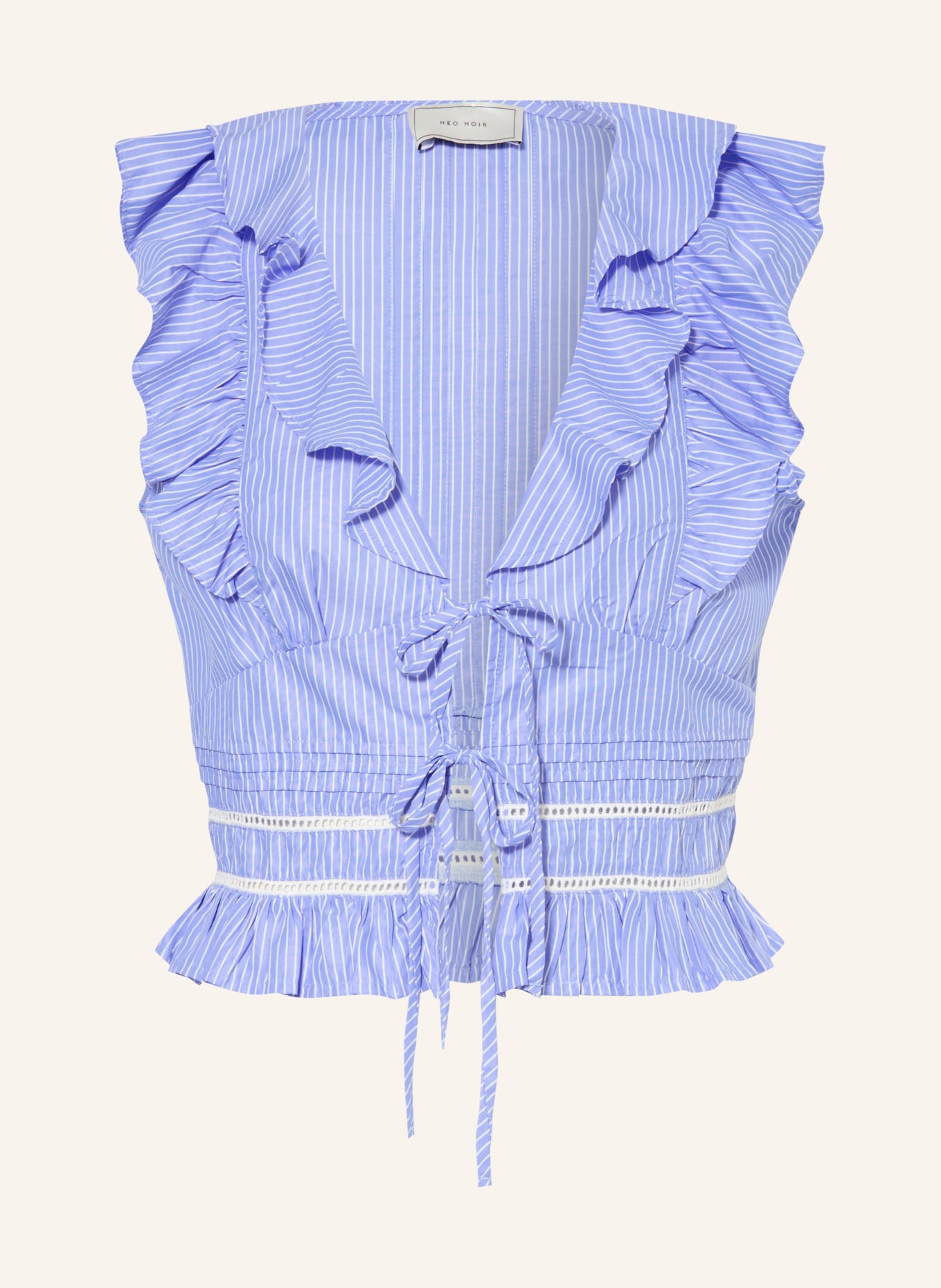 NEO NOIR Chemisier JOLIA à volants et froufrous: BLEU / BLANC