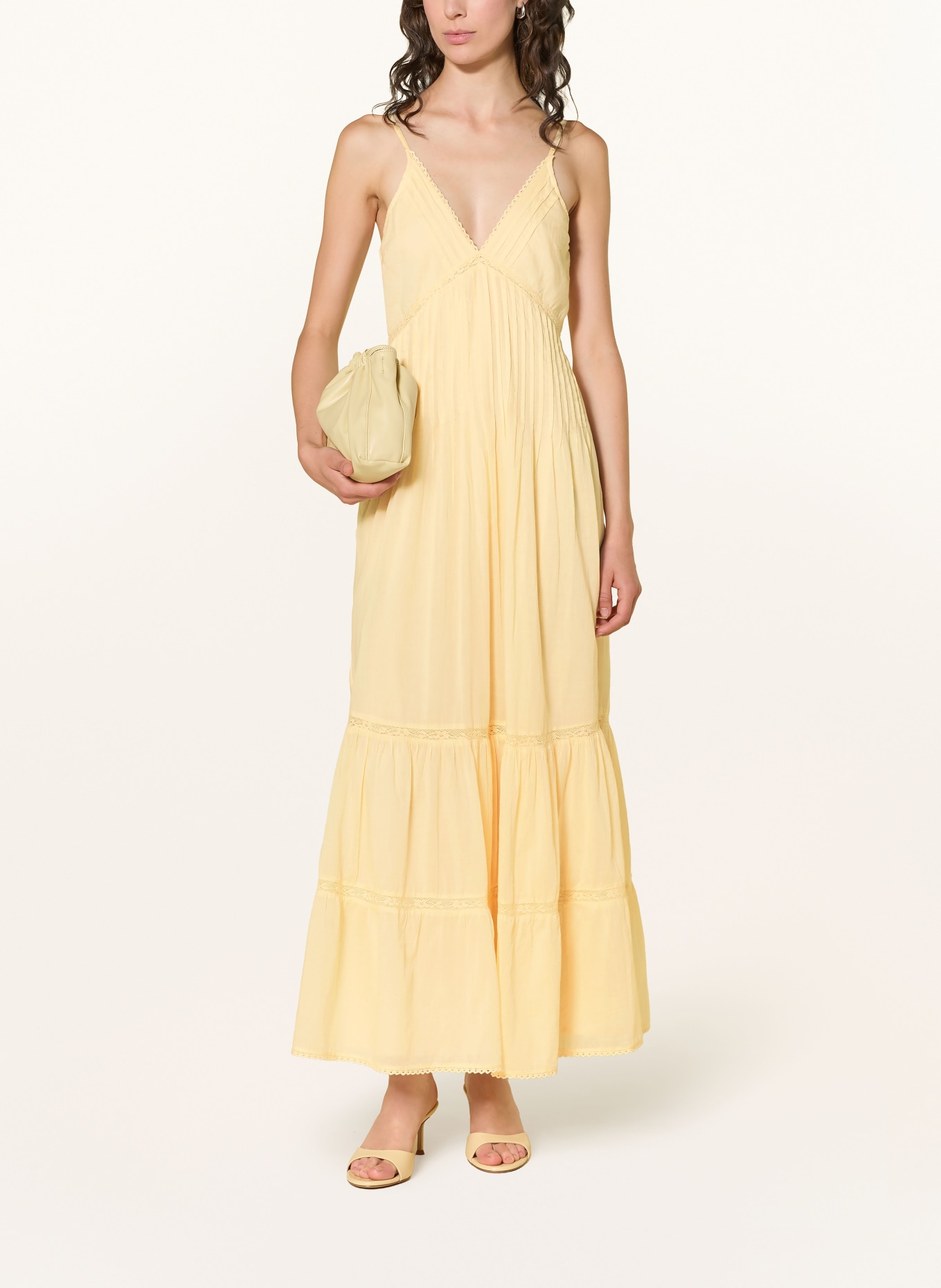 NEO NOIR Robe ELORIE à volants et dentelle: JAUNE CLAIR