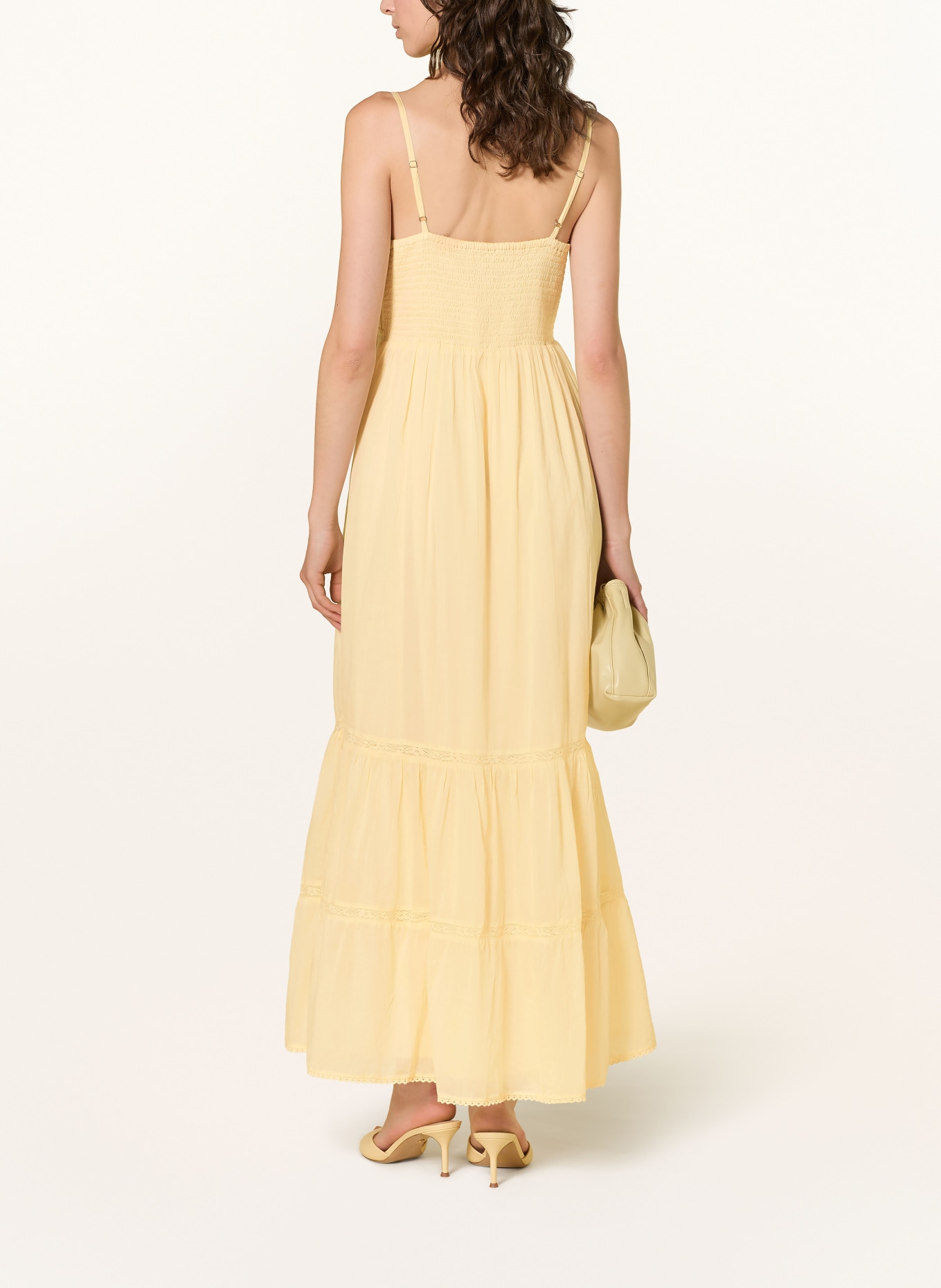 NEO NOIR Robe ELORIE à volants et dentelle: JAUNE CLAIR