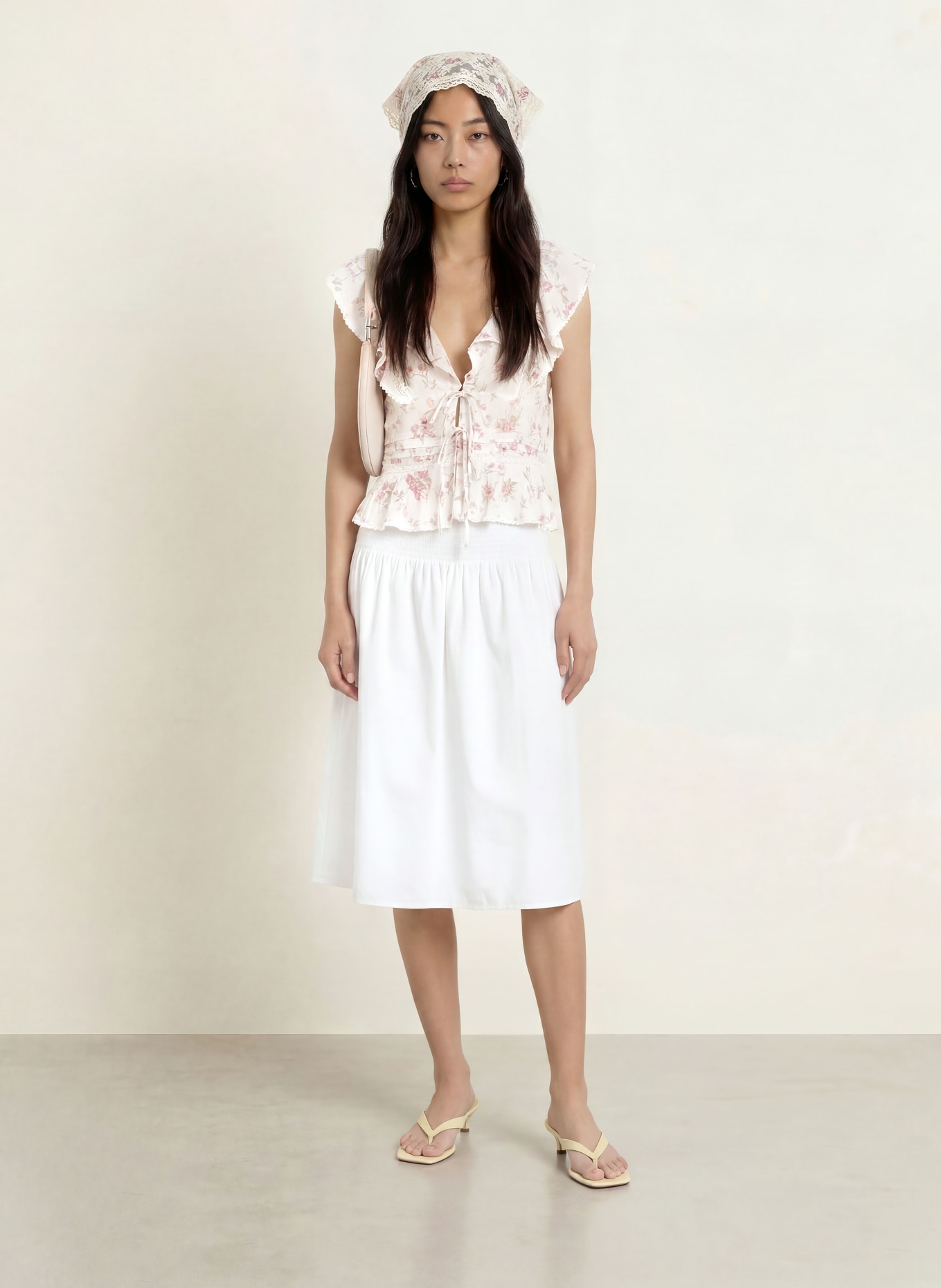 NEO NOIR NETALI-blouseshirt met volants en kant: WIT / ROZE / GROEN