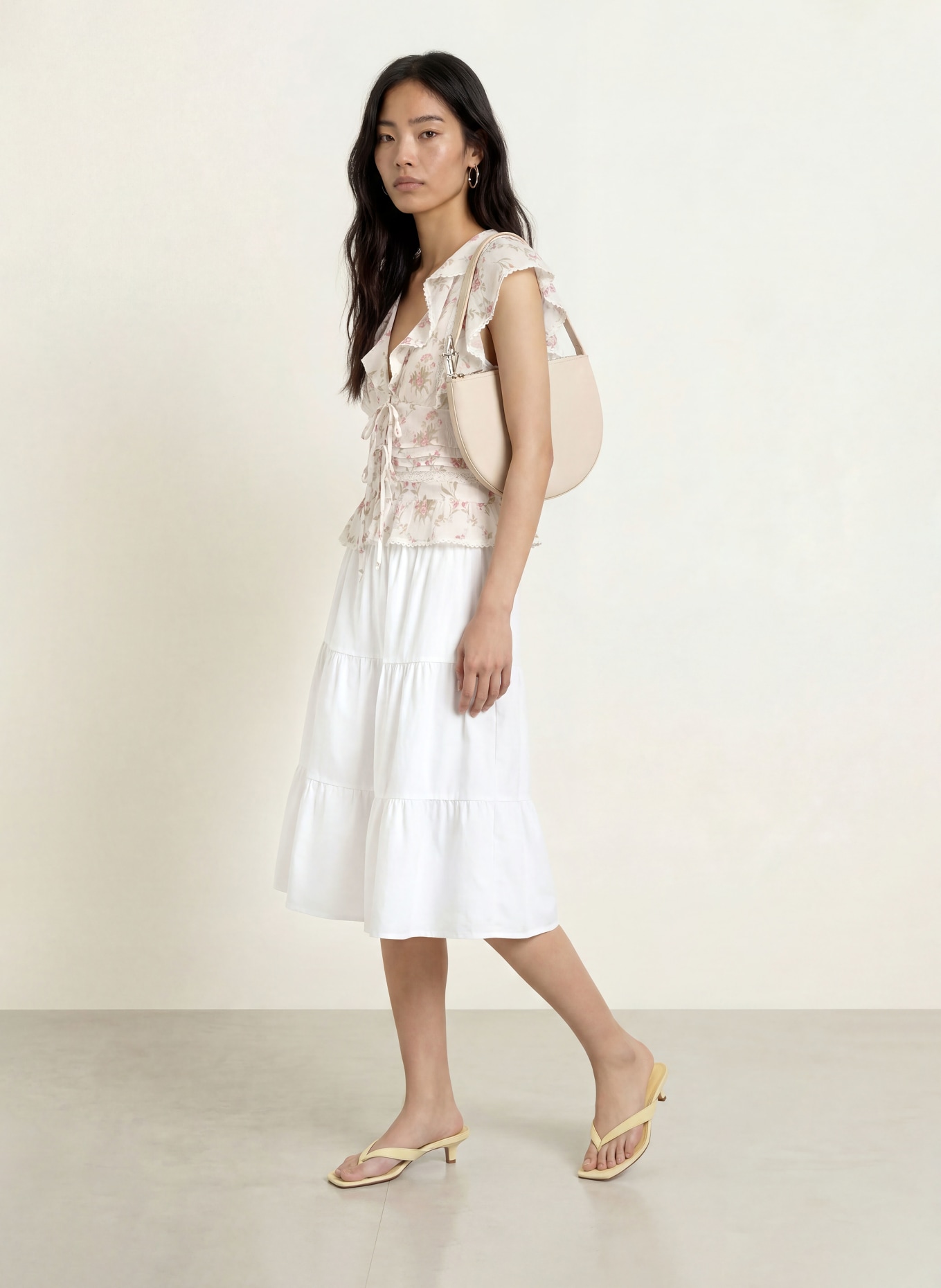 NEO NOIR NETALI-blouseshirt met volants en kant: WIT / ROZE / GROEN