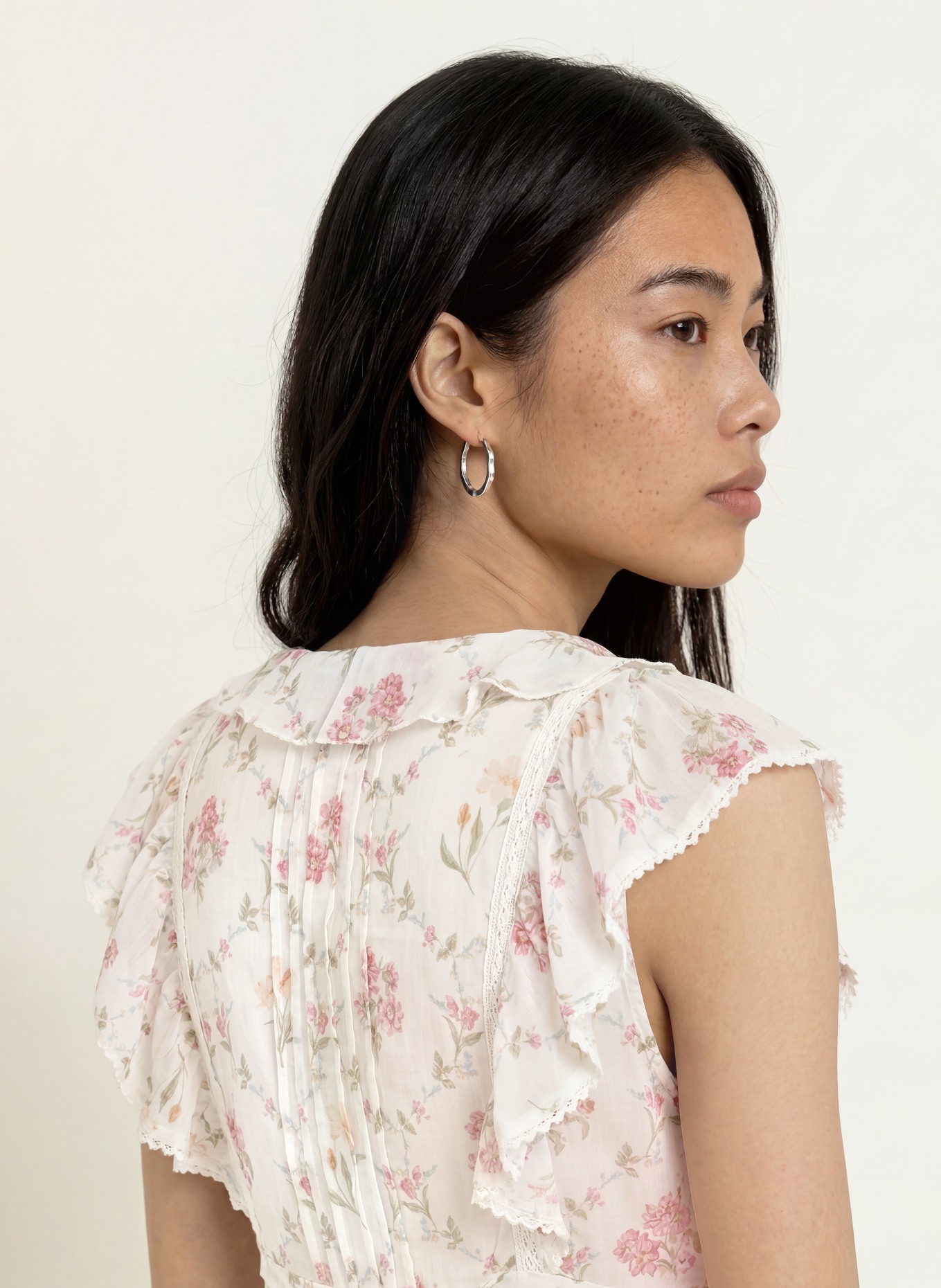 NEO NOIR NETALI-blouseshirt met volants en kant: WIT / ROZE / GROEN