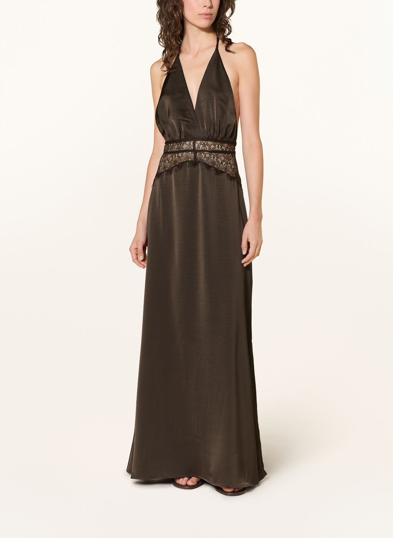 NEO NOIR JASINE Satin Dress with Lace: DARK BROWN
