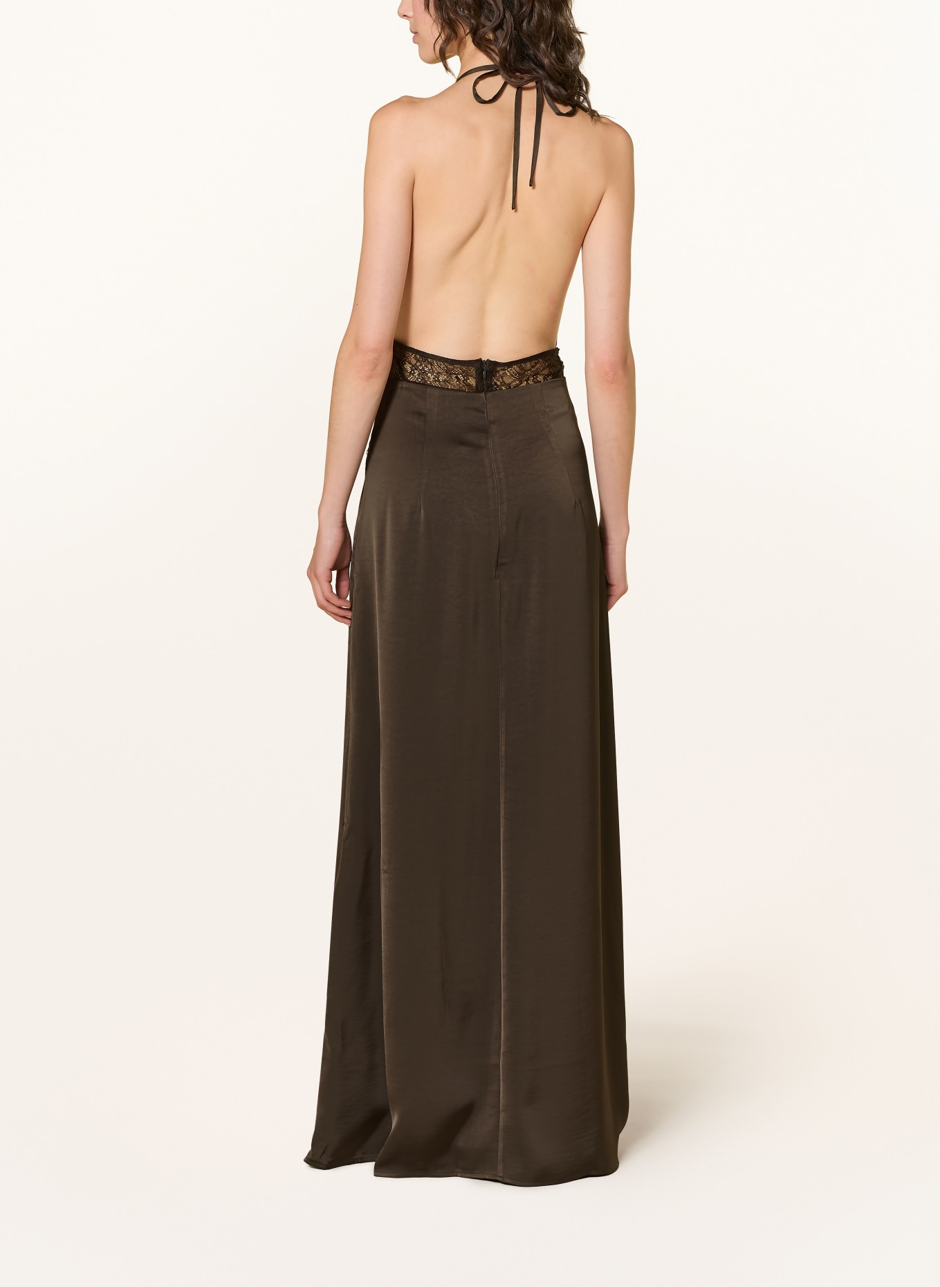 NEO NOIR JASINE Satin Dress with Lace: DARK BROWN