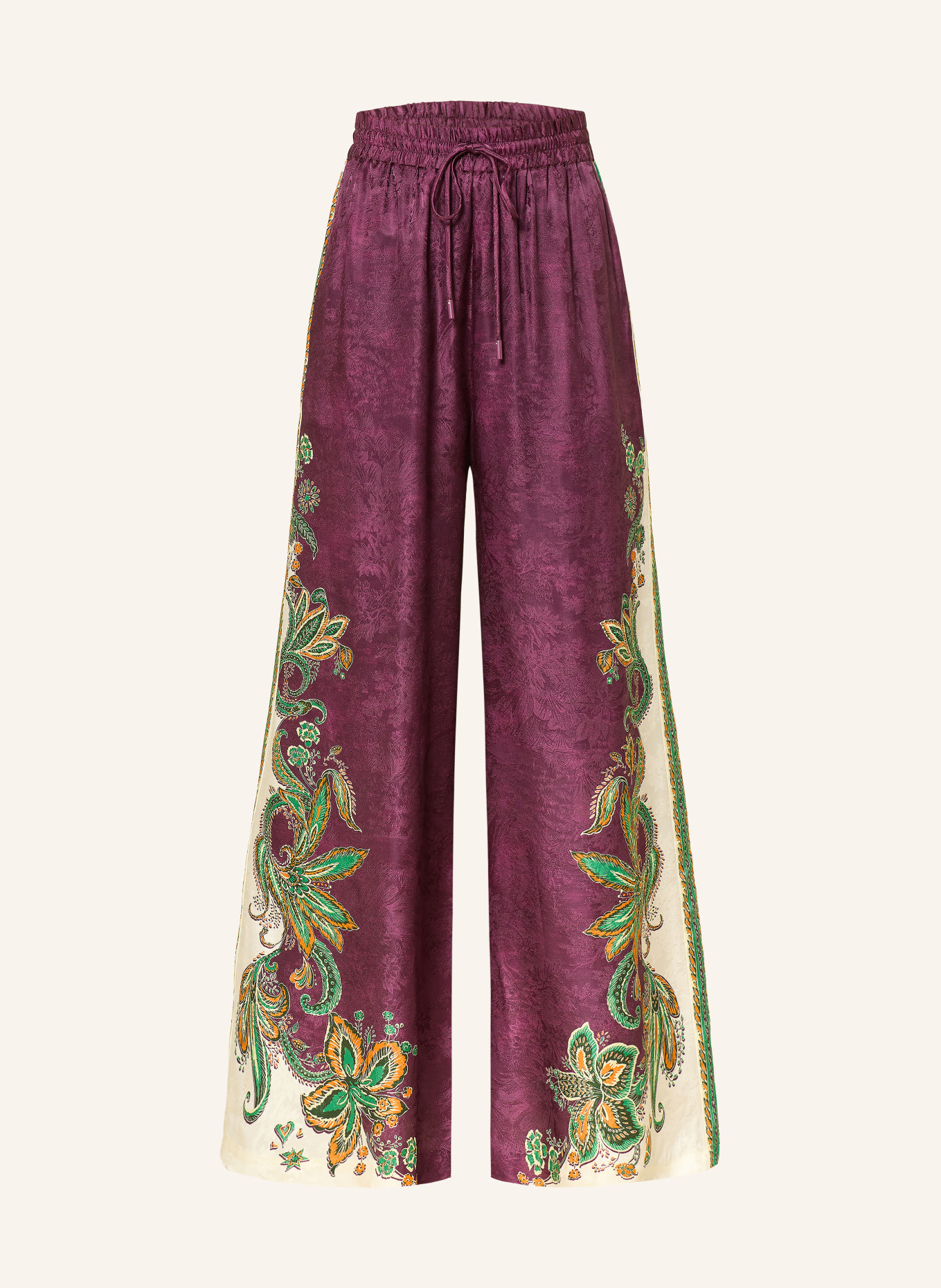 ALÉMAIS Marlenehose RUTHIE mit Seide: DUNKELLILA / ORANGE / GRÜN