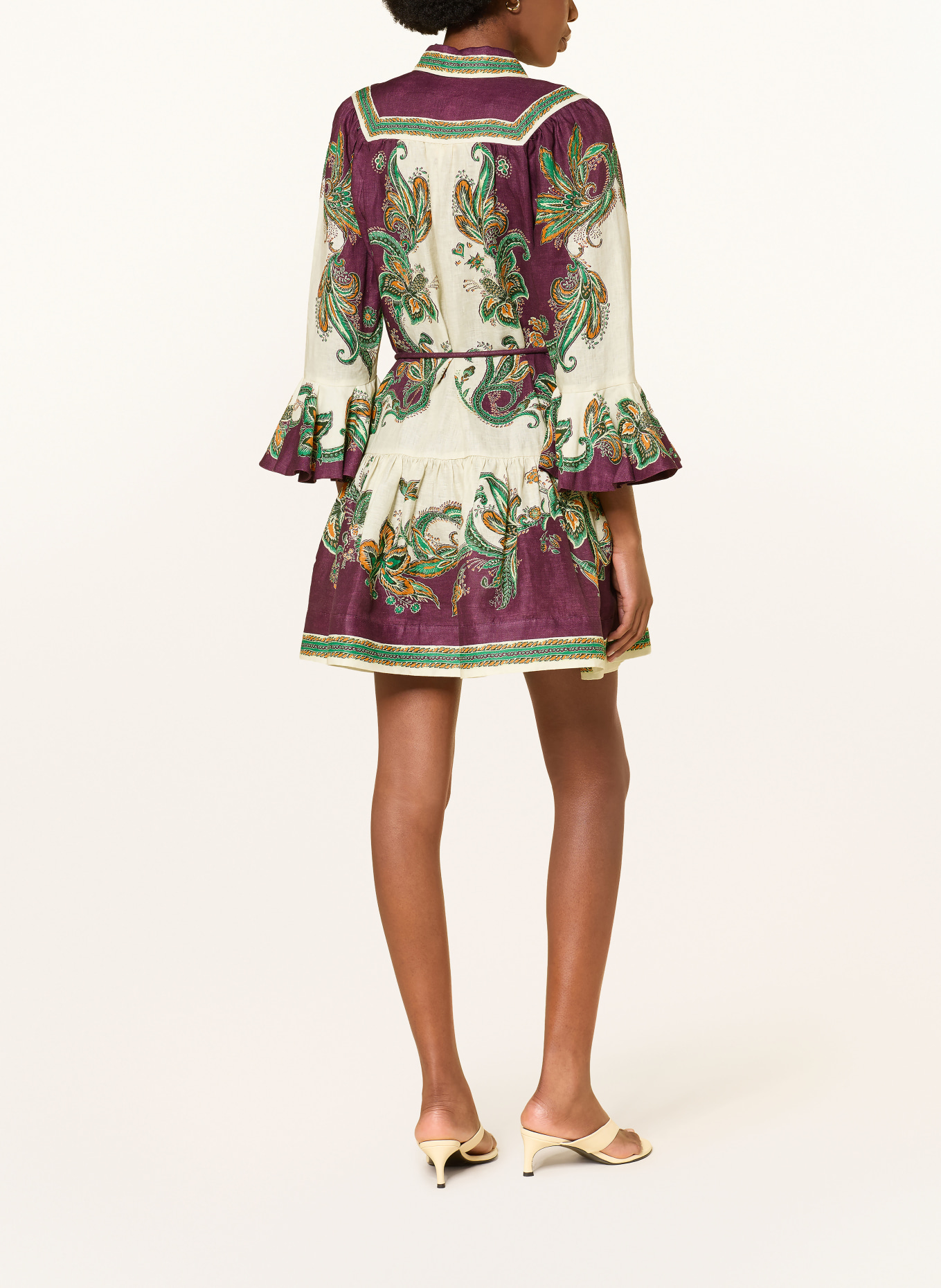 ALÉMAIS Hemdblusenkleid RUTHIE aus Leinen mit 3/4-Arm: CREME / LILA / GRÜN